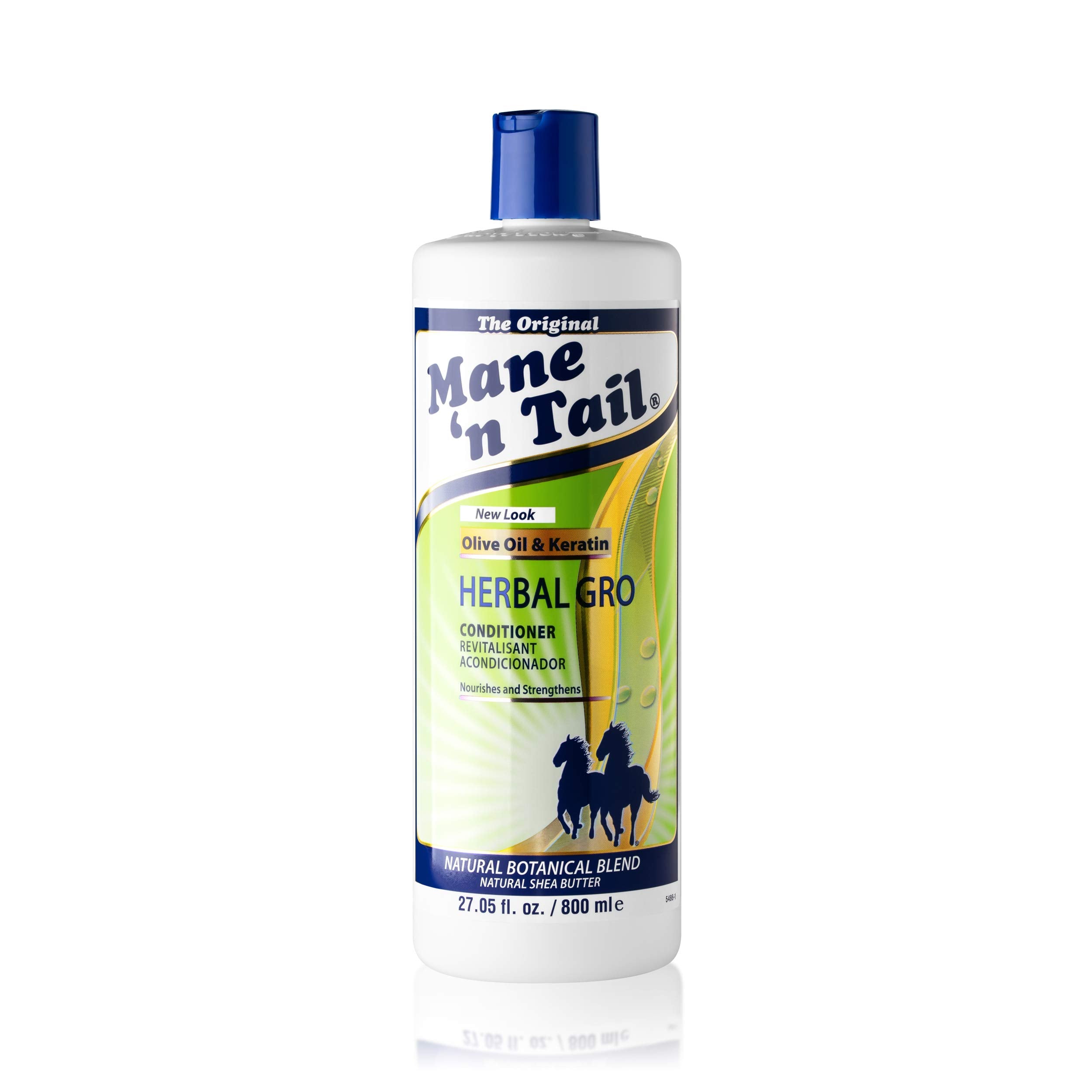 Mane 'n Tail Herbal-Gro conditioner closeup shows micro-enriched protein supporting stronger strands.