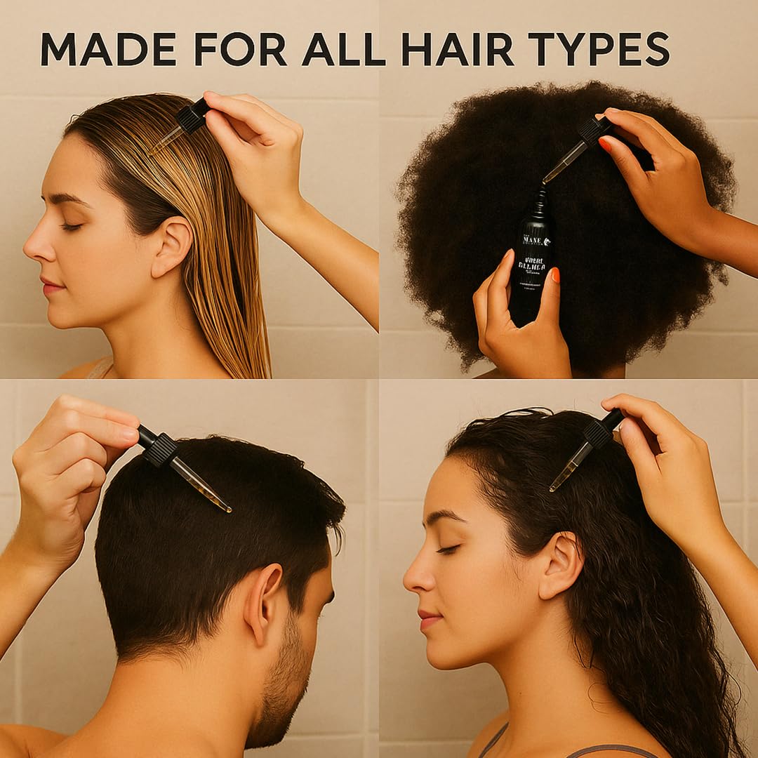 Hair strands close-up shows potential nourishment along hair shaft.