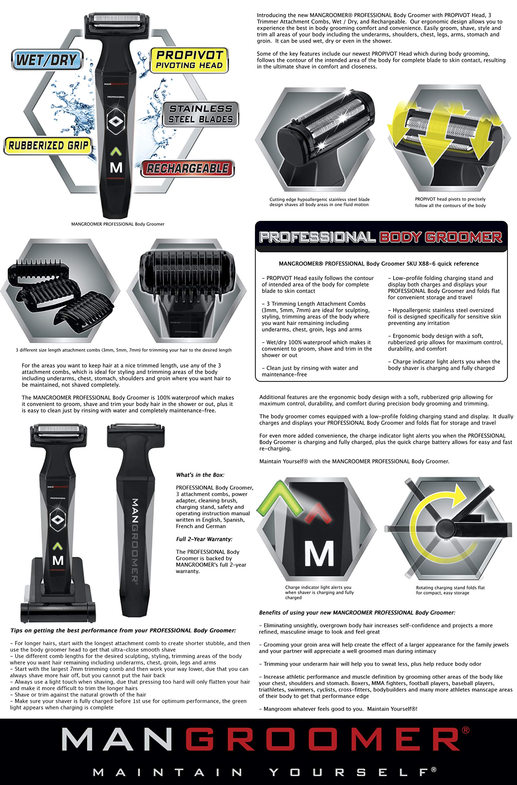 MANGROOMER 2.0 flip-open charging stand keeps setup tidy and accessible.