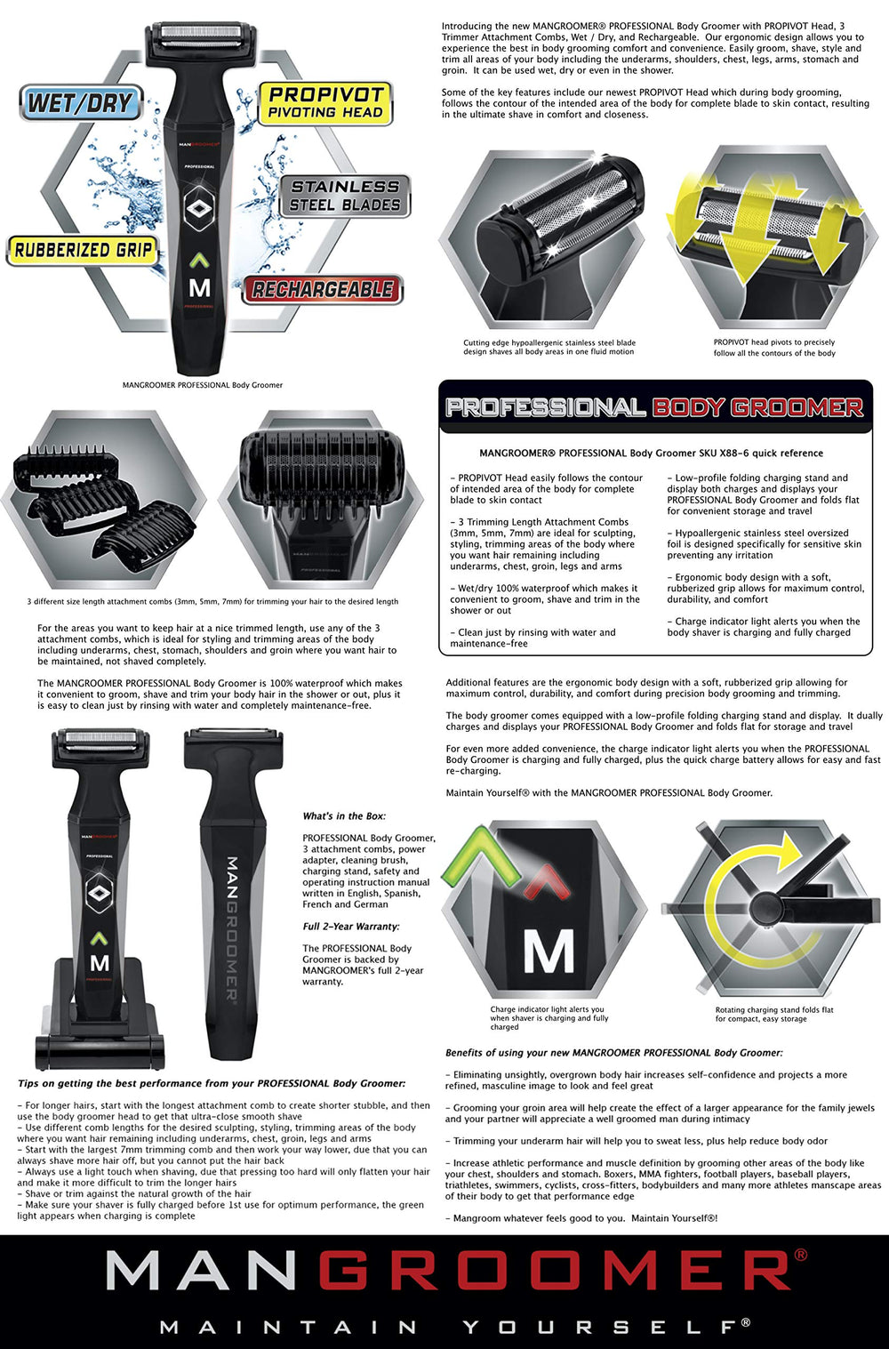 MANGROOMER 2.0 flip-open charging stand keeps setup tidy and accessible.
