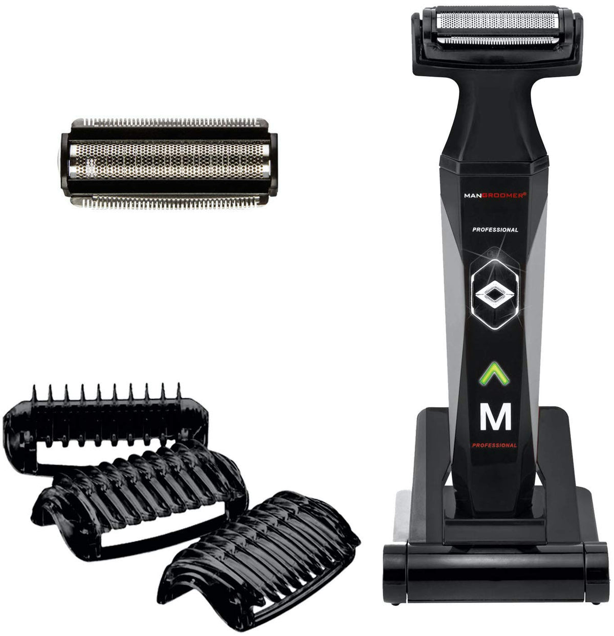 MANGROOMER 2.0 professional body groomer pivot head gliding over contours for smooth grooming.