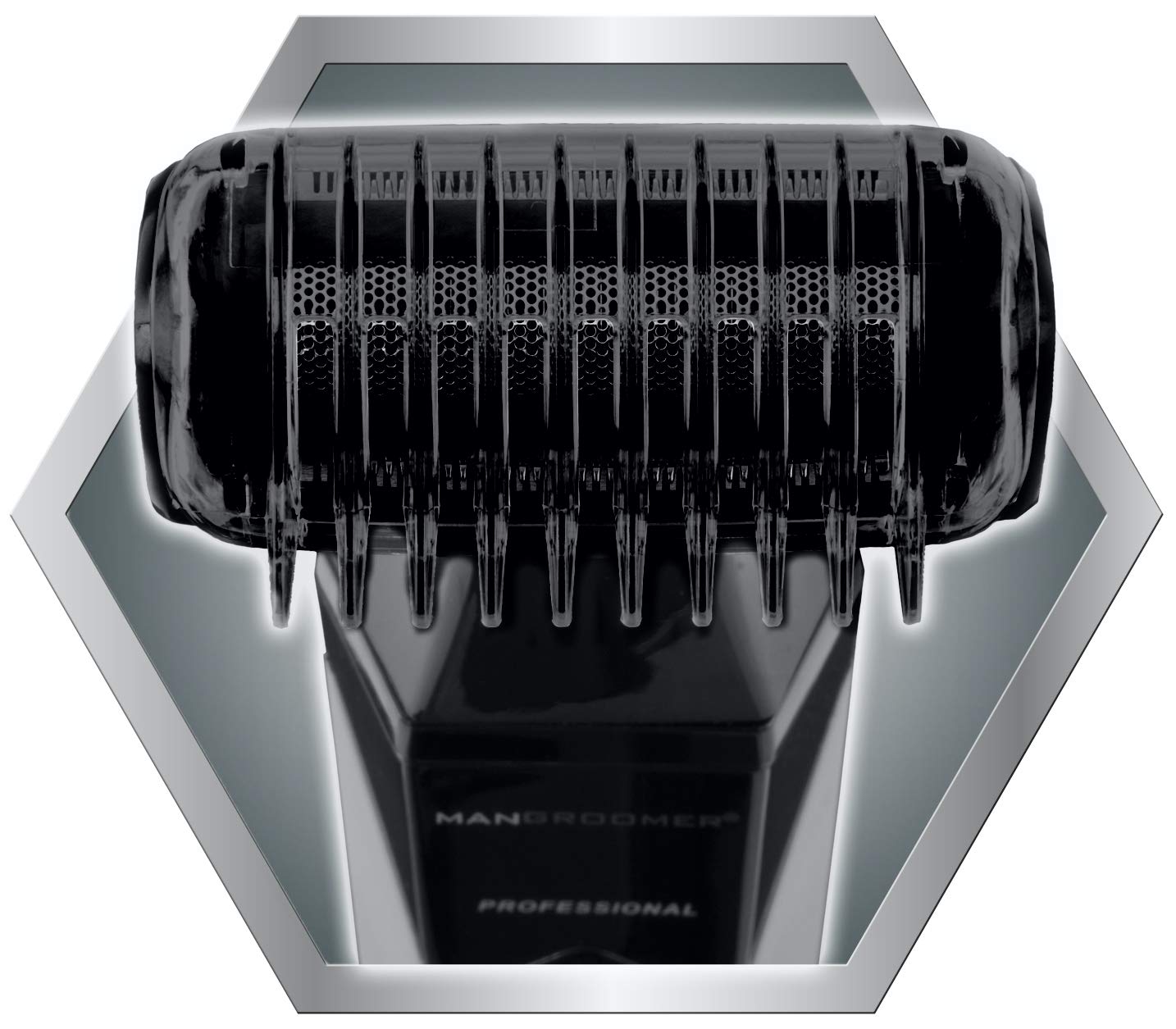MANGROOMER 2.0 wet/dry use in shower demonstrates convenient water-ready grooming.