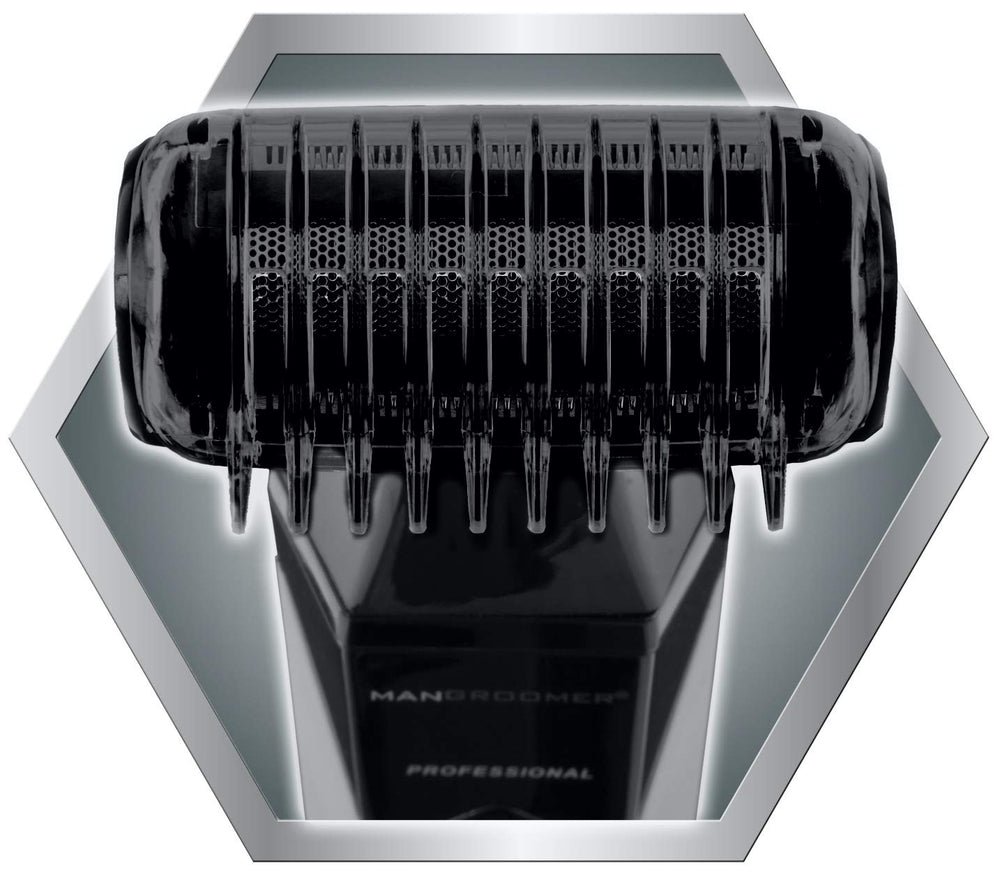 MANGROOMER 2.0 wet/dry use in shower demonstrates convenient water-ready grooming.