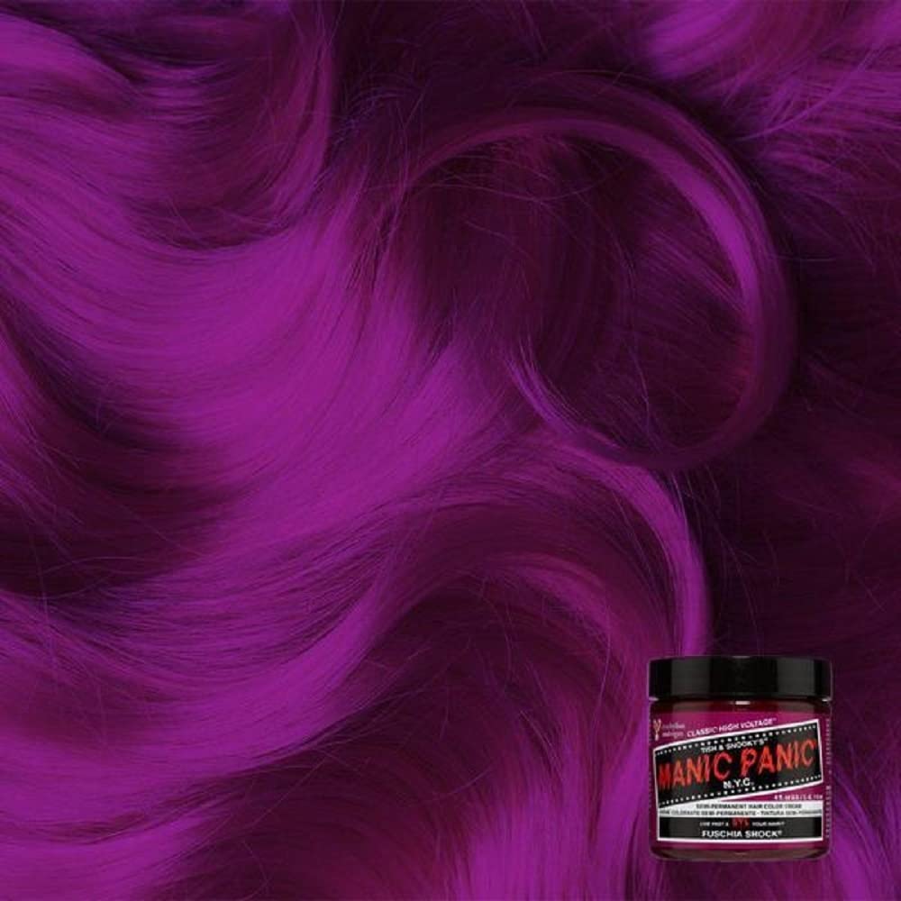 MANIC PANIC Classic Fuschia Shock applying gloves for clean DIY dye sessions.