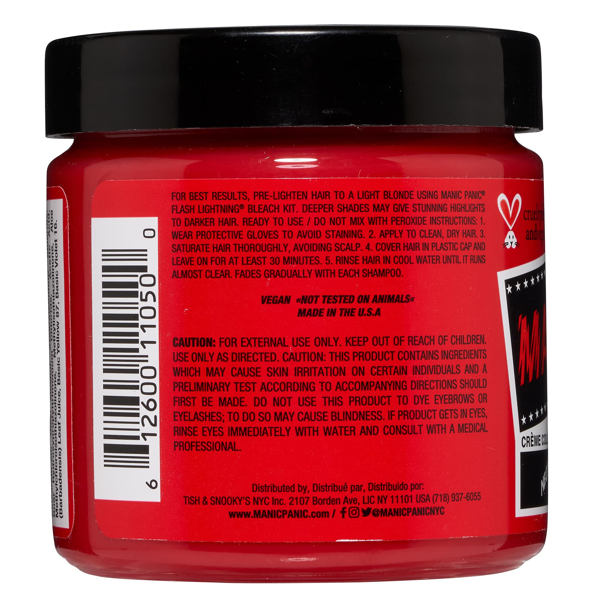 MANIC PANIC Classic Red Passion color swatches on hair reveal deep cherry red with pink undertones.