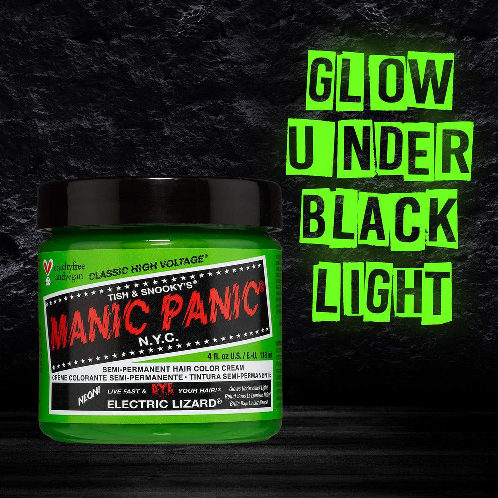 MANIC PANIC Electric Lizard bottle-packaging demonstrates resealable, travel-friendly tub