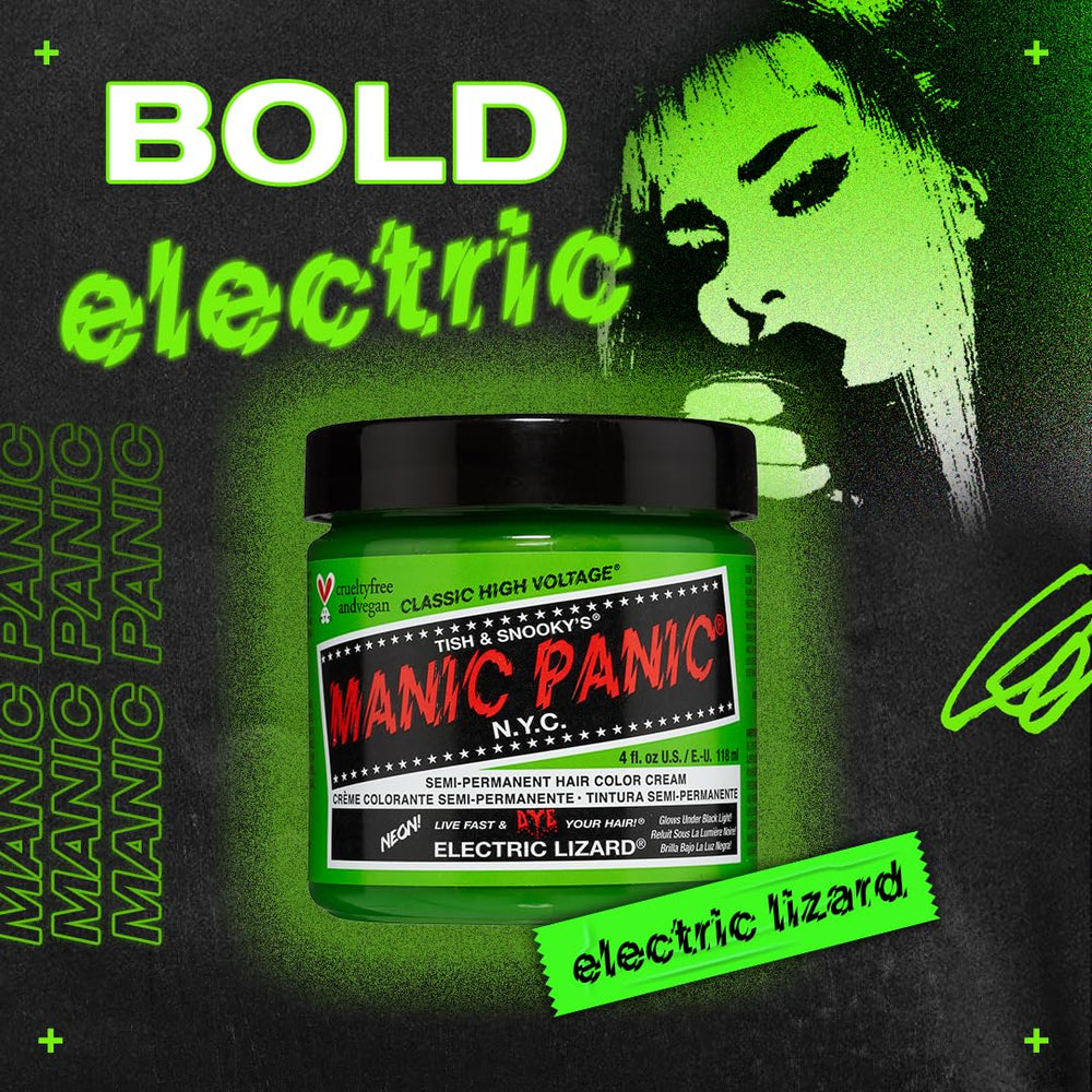MANIC PANIC Electric Lizard vegan cruelty-free badge confirms ethical, color-safe styling