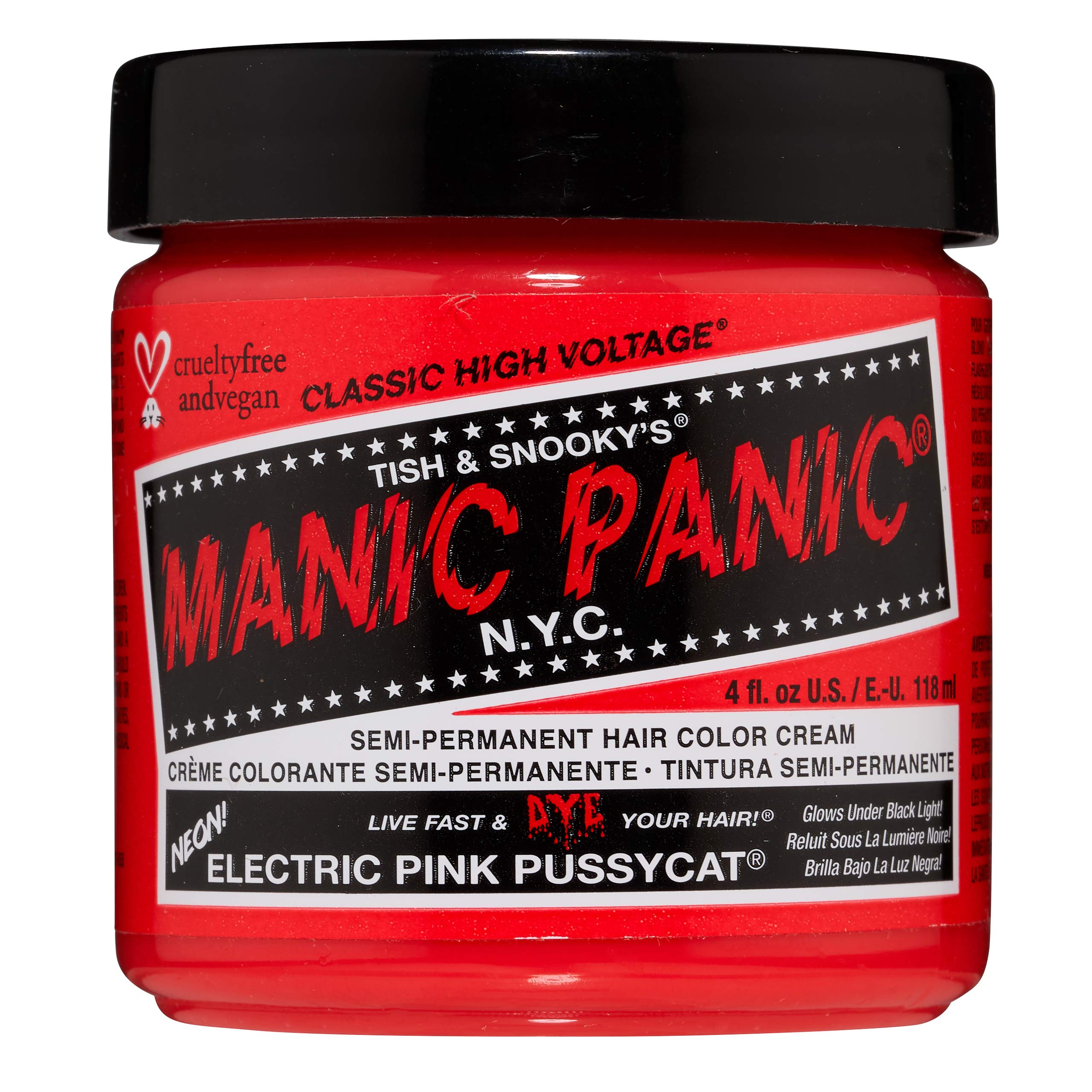 MANIC PANIC Electric Pink Pussycat bottle for neon color that's long-lasting.