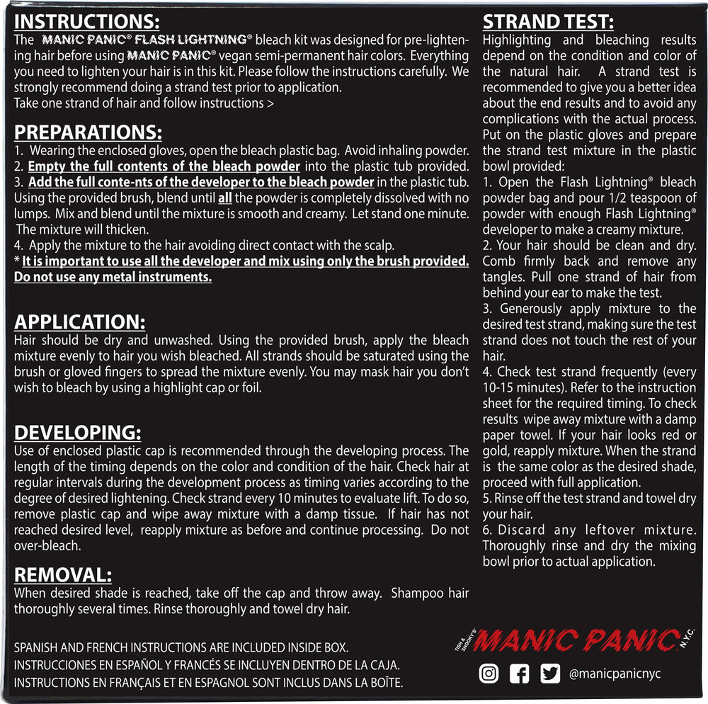 MANIC PANIC Flash Lighting 30-volume developer delivers maximum lift for medium to light blonde shades