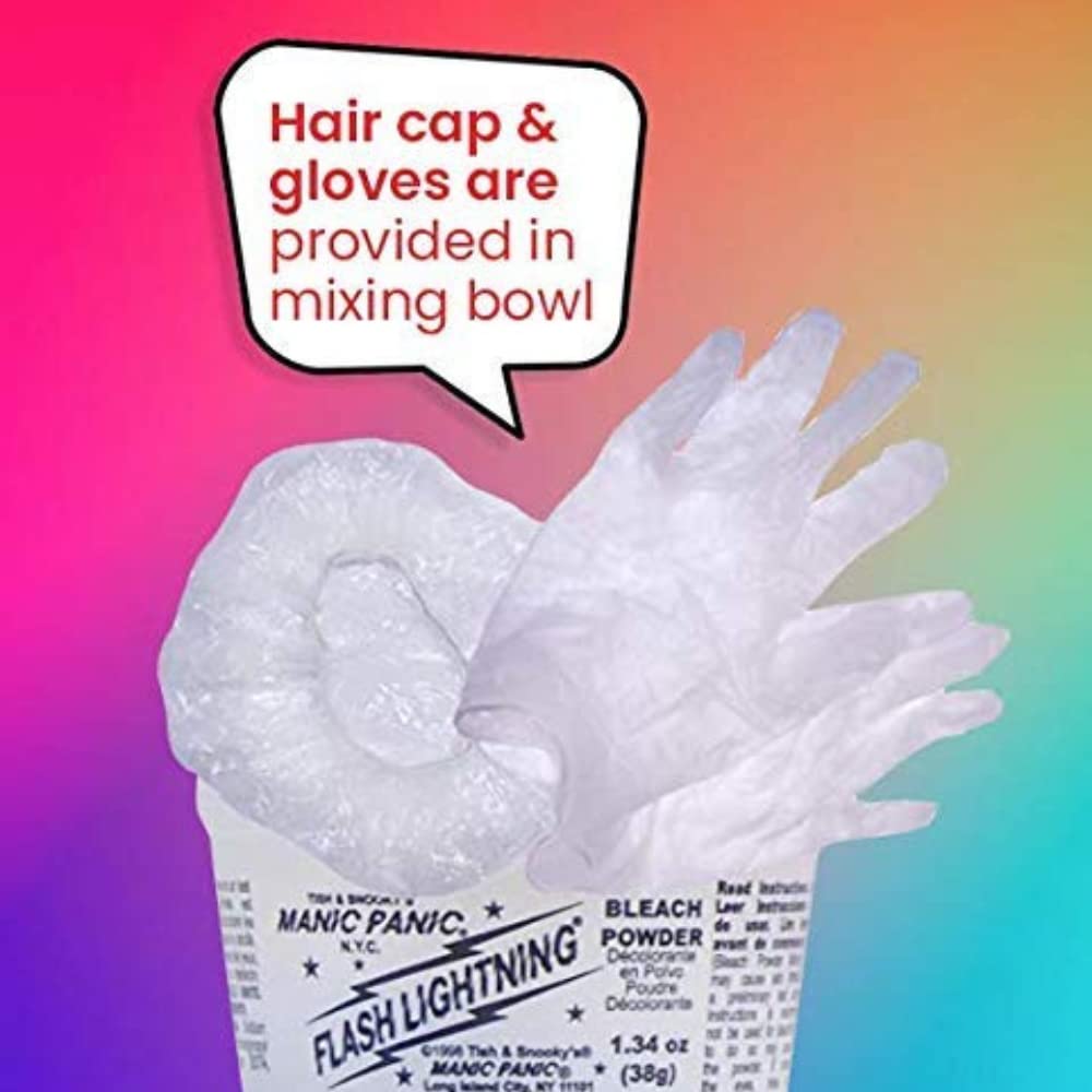 MANIC PANIC Flash Lightning gloves and mixing tub for at-home use.