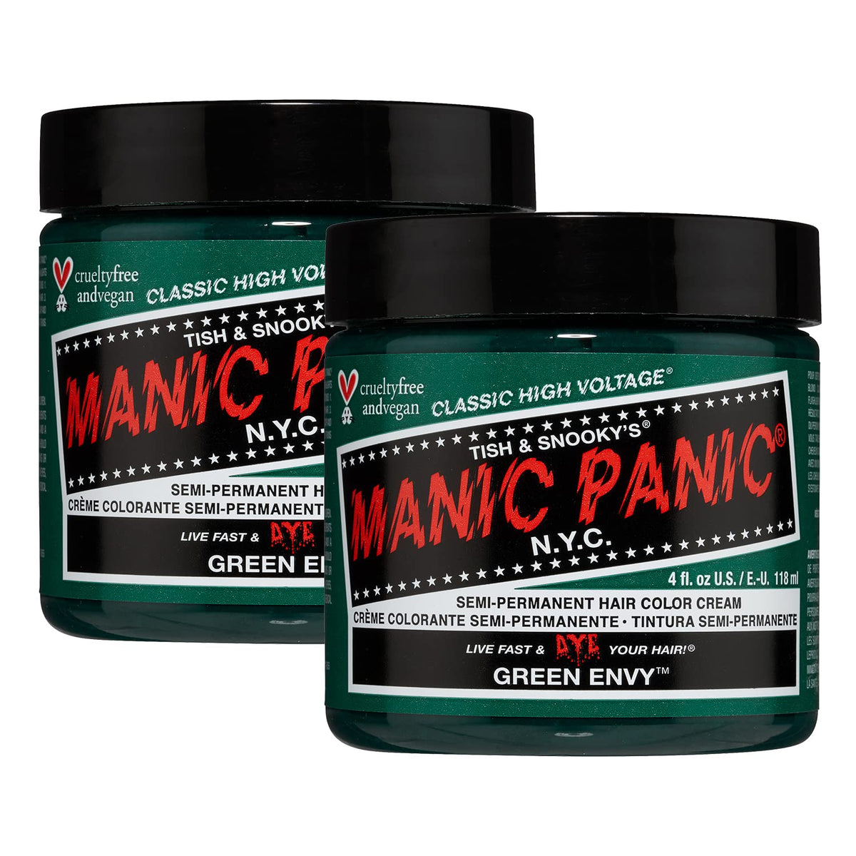 MANIC PANIC Green Envy bottle showing vibrant emerald green shade for bold at-home color.