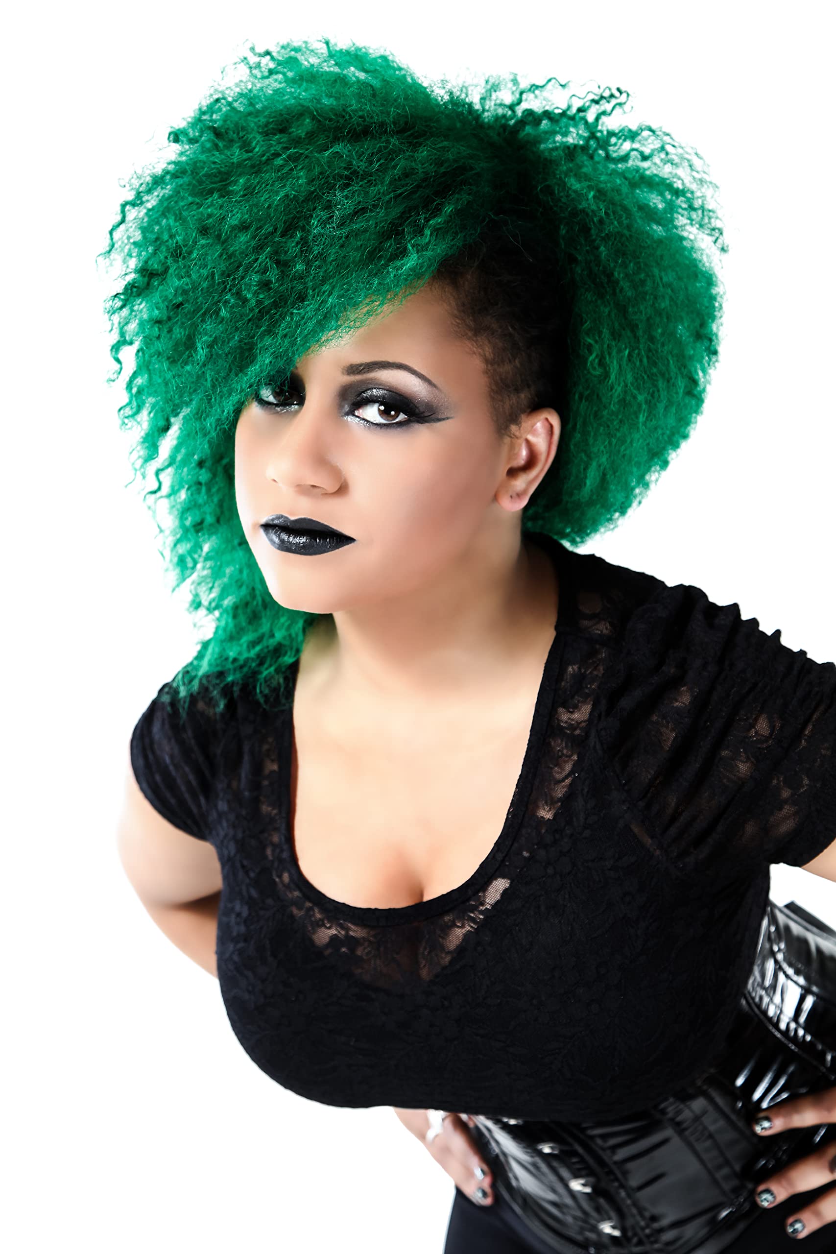 MANIC PANIC Green Envy close-up of rich emerald pigment on hair.
