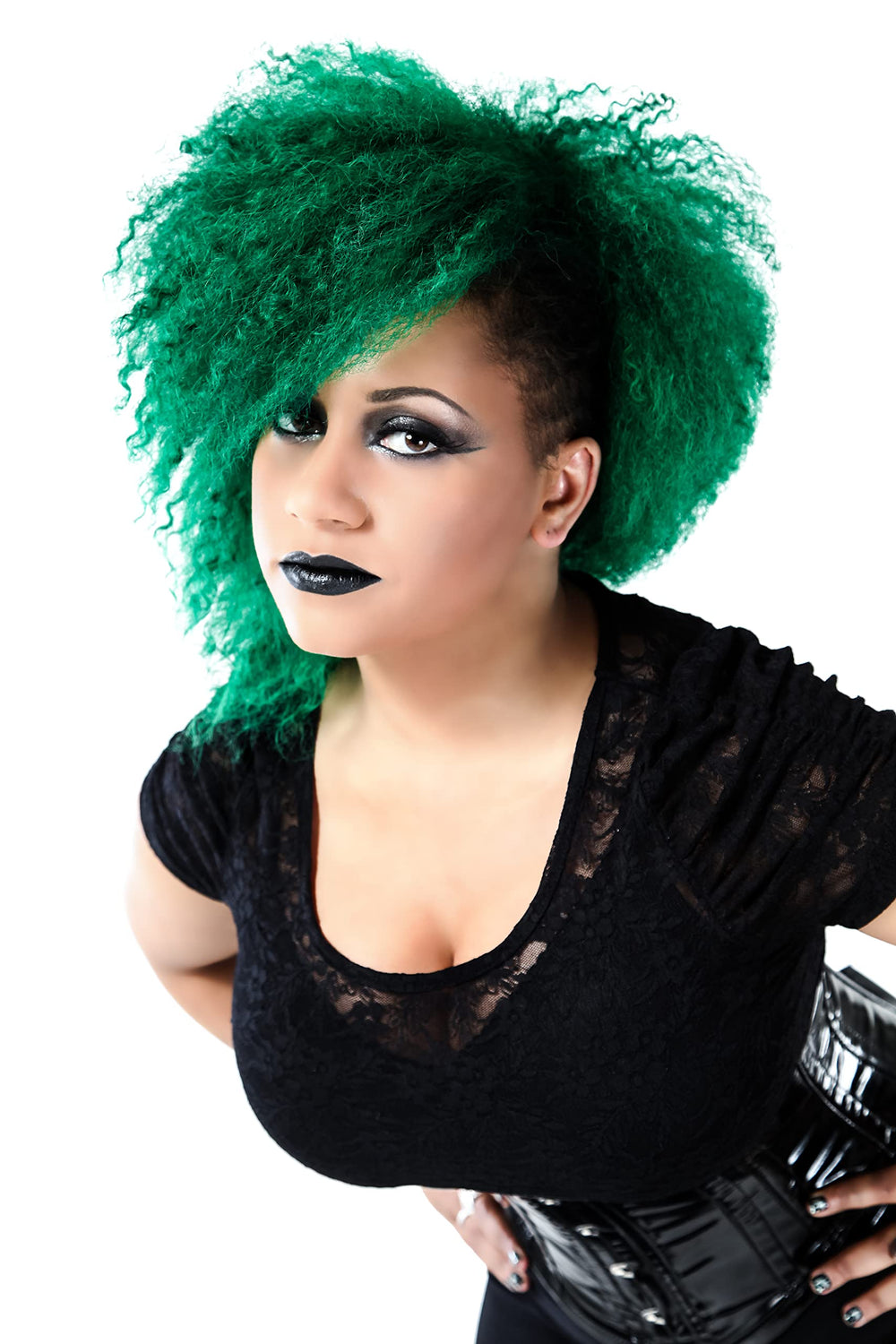 MANIC PANIC Green Envy close-up of rich emerald pigment on hair.