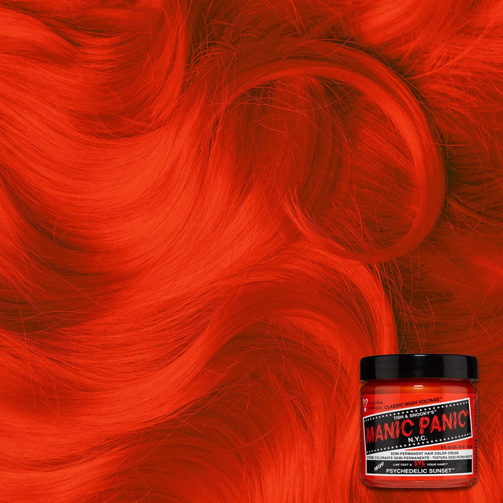 MANIC PANIC neon-orange application demonstrates bold color on pre-lightened hair.