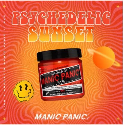 MANIC PANIC psychedelic-sunset swatches illustrate shade intensity and mixability for custom hues.