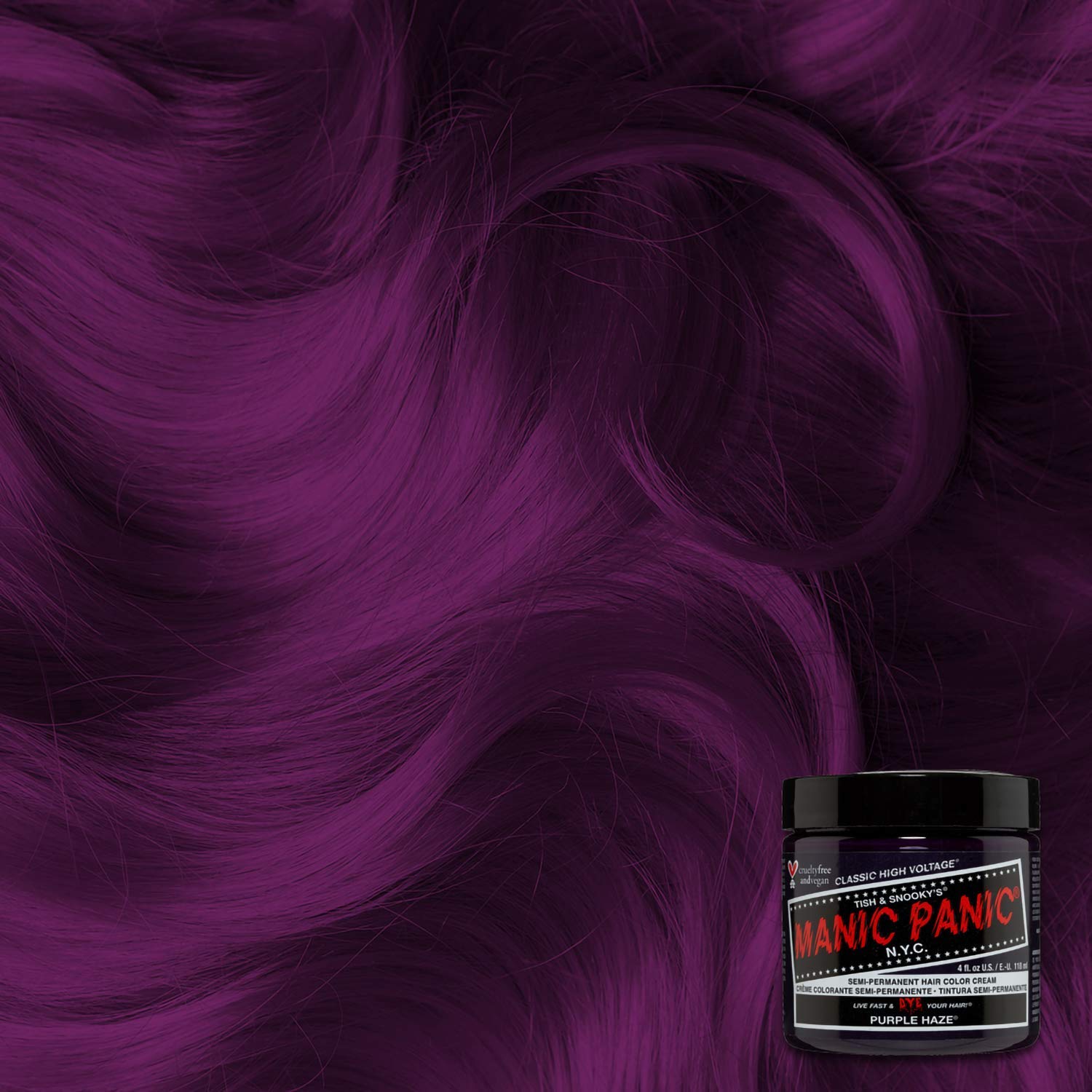 MANIC PANIC Purple Haze on-hair application highlighting rich color on pre-lightened hair
