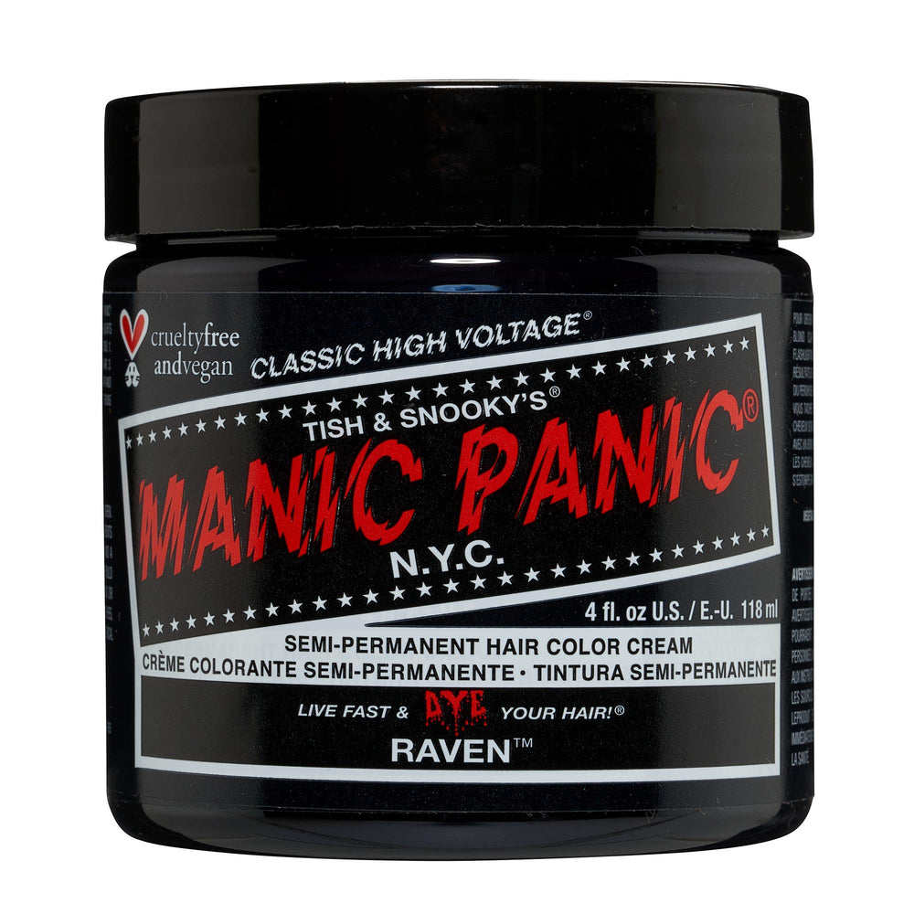 MANIC PANIC Raven bottle side view showcasing cool-toned black color with lasting vibrancy.