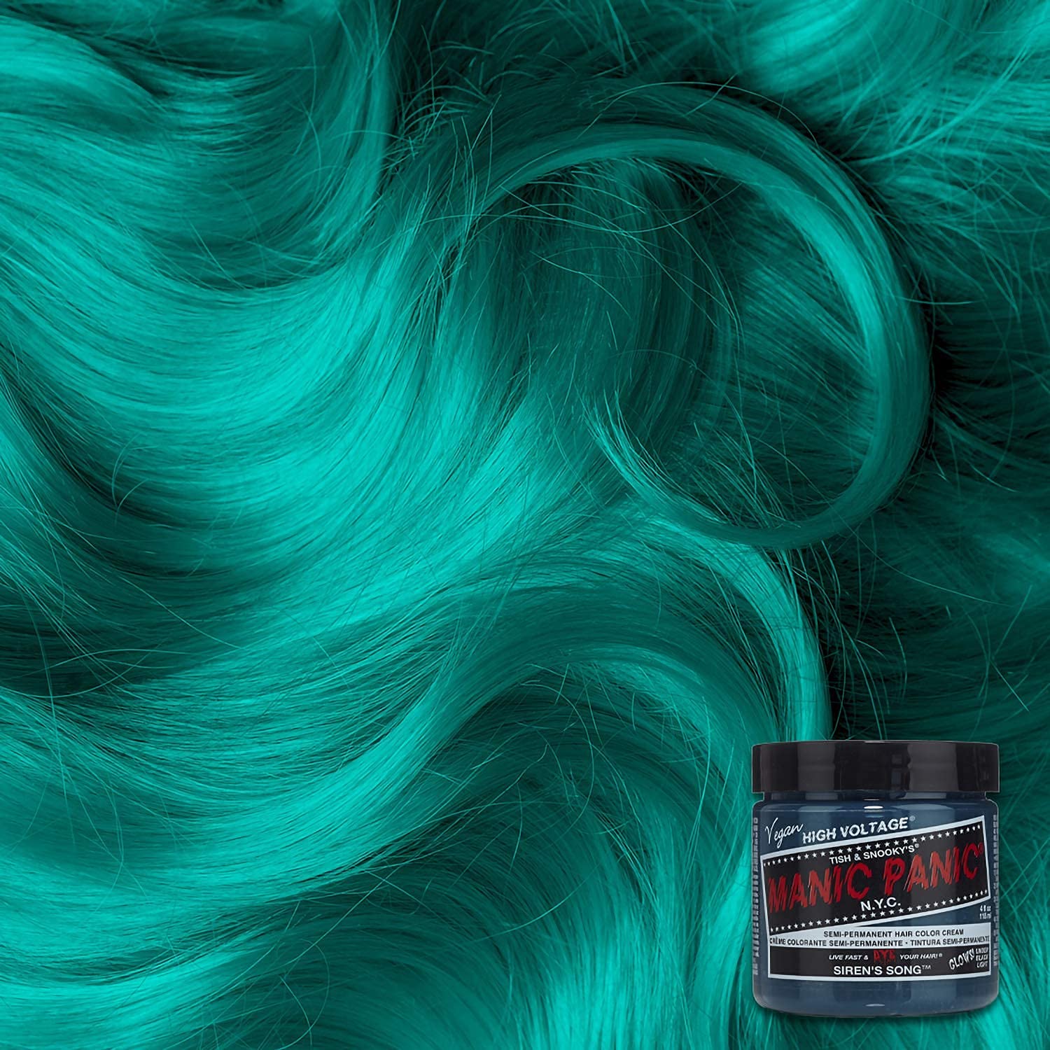 MANIC PANIC Siren's Song on a hair strand for bright color result.