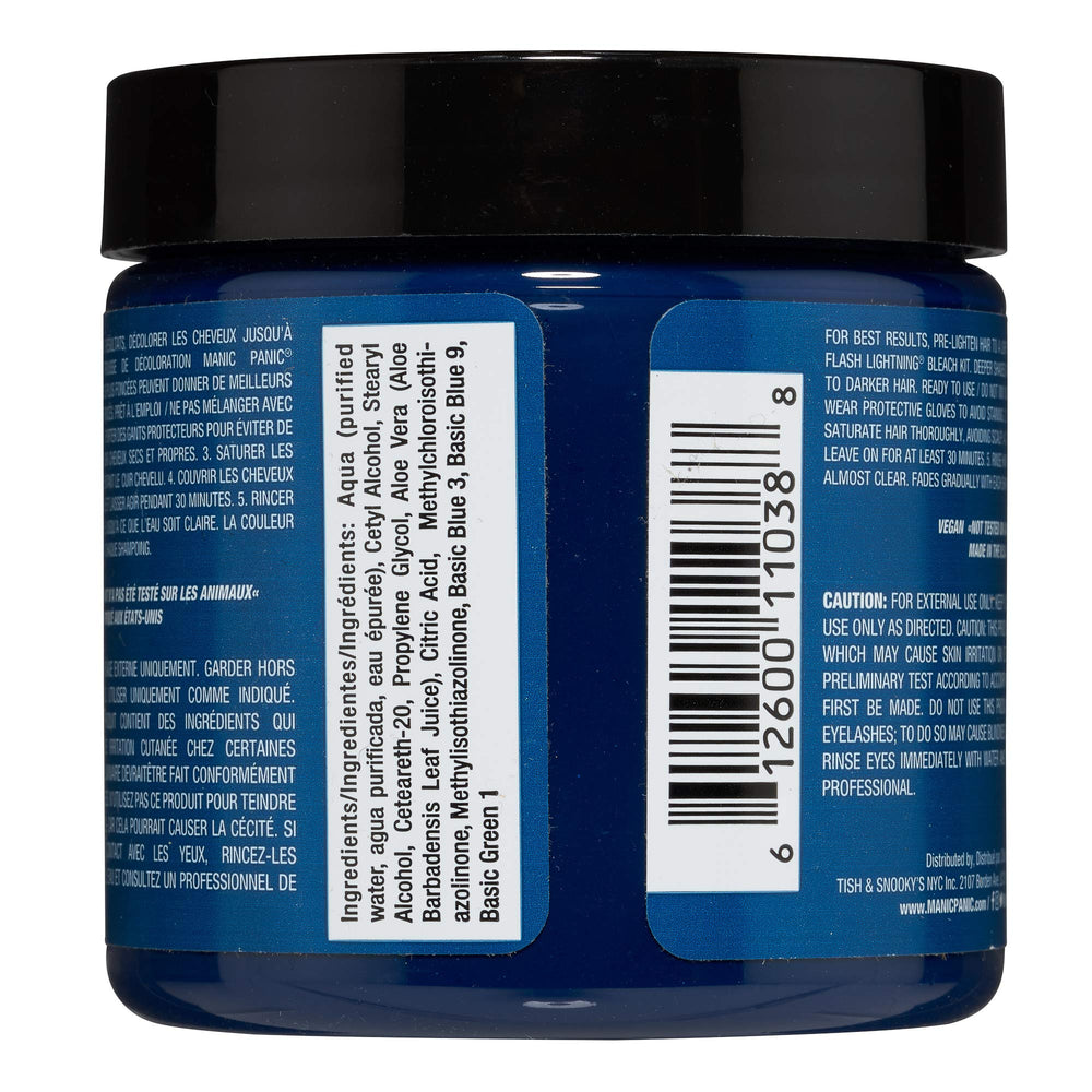 MANIC PANIC Voodoo Blue dye pour highlights rich pigment for bold color testing.