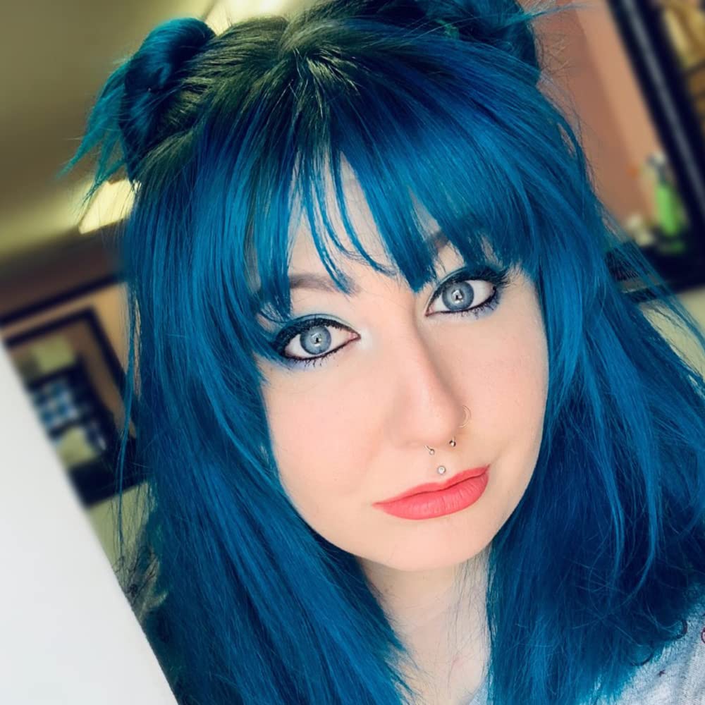 MANIC PANIC Voodoo Blue on hair shows deep, vivid color result.