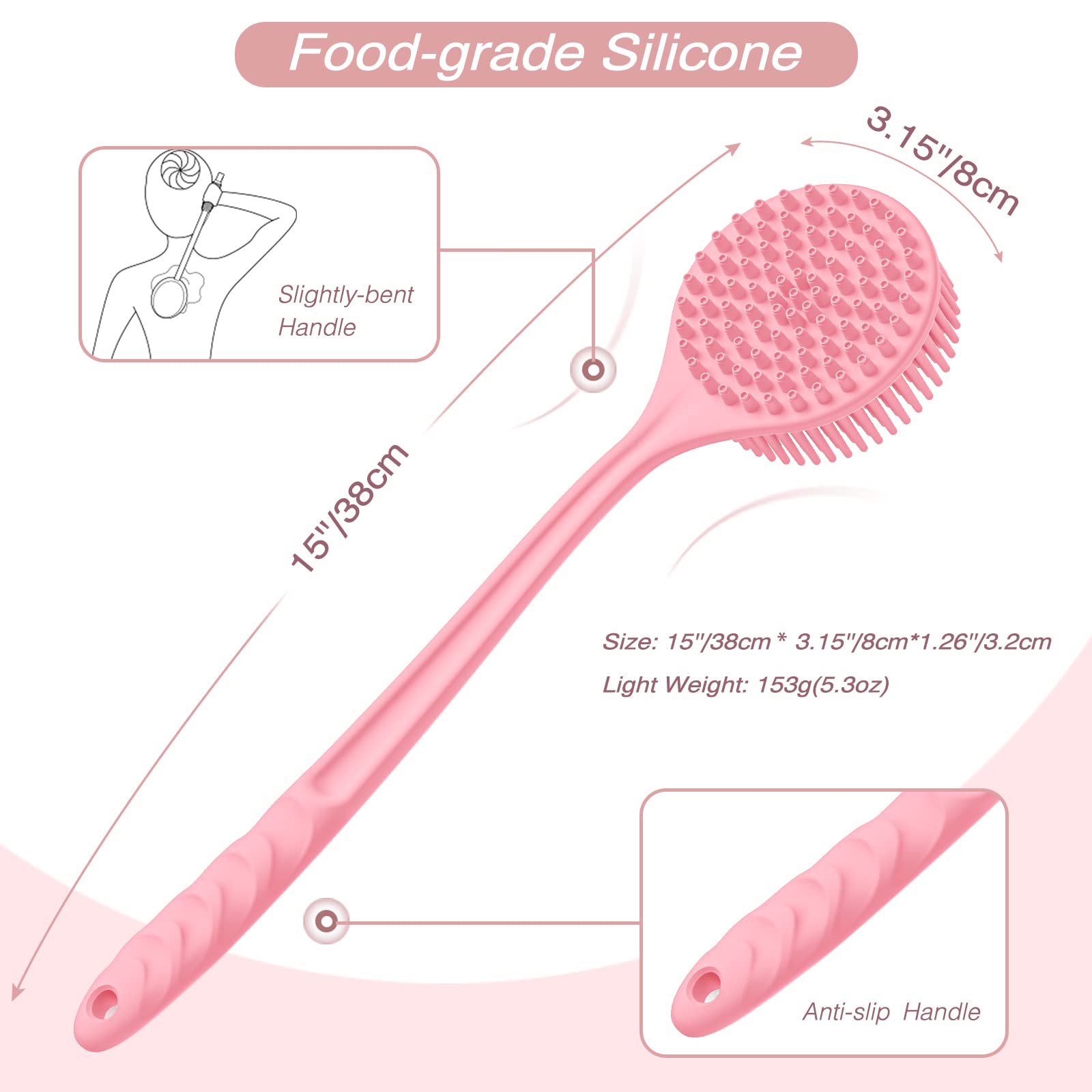 Manmihealth back scrubber angled handle enables easy reach across the back.