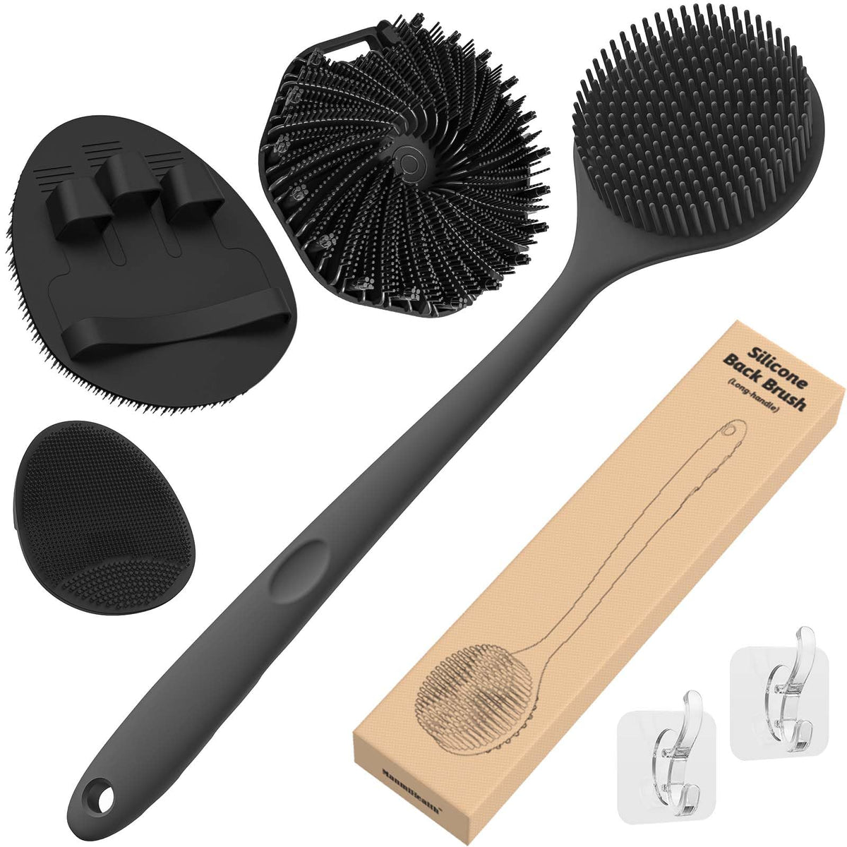 Manmihealth silicone back scrubber with 15-inch handle for easy back cleaning and exfoliation