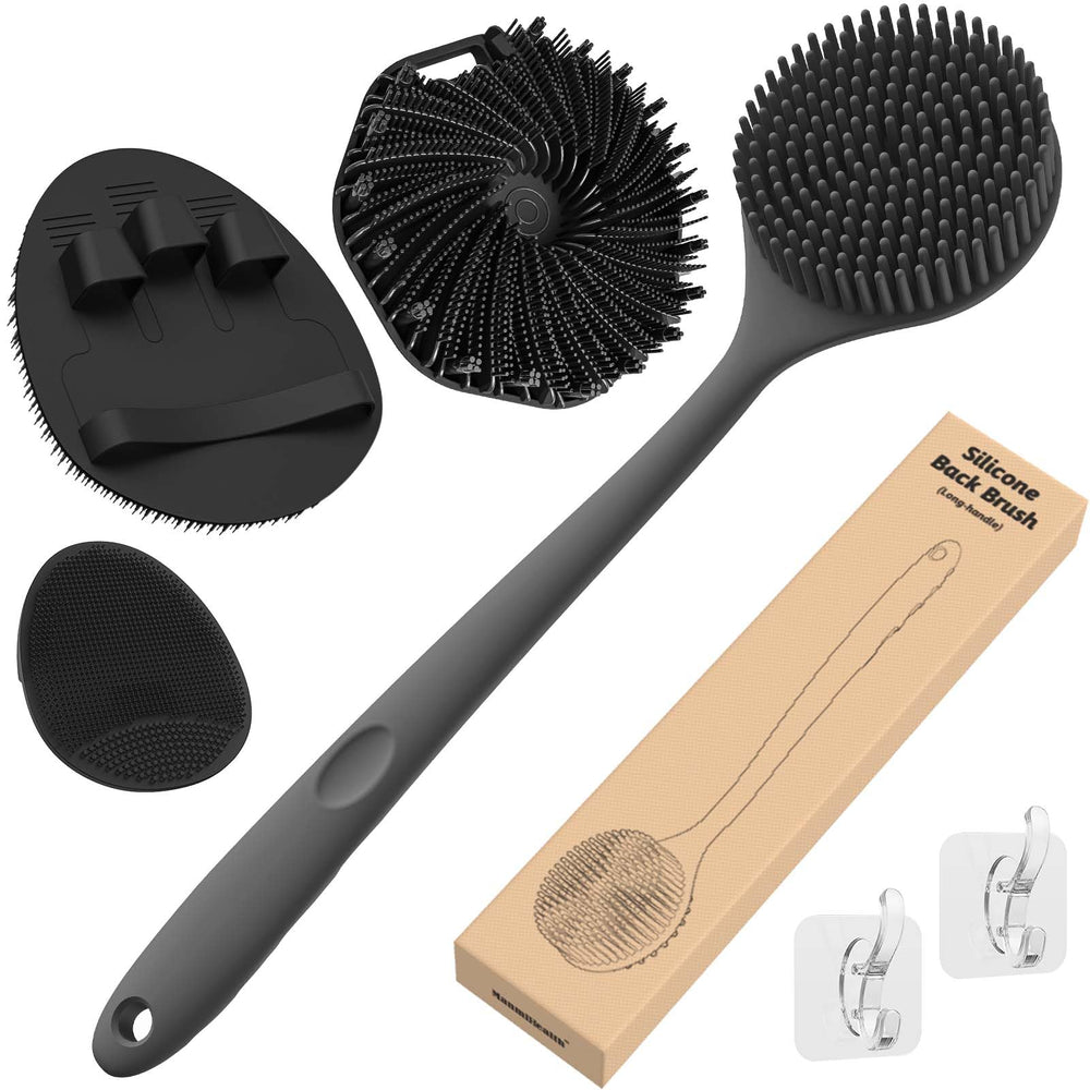 Manmihealth silicone back scrubber with long bent handle for easy back cleaning