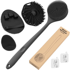 Manmihealth silicone back scrubber with long bent handle for easy back cleaning