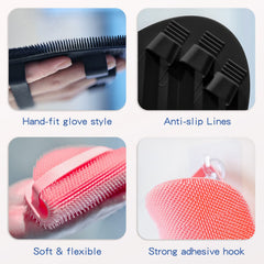 Manmihealth soft silicone shower brush baby-friendly-use shows gentle cleansing for baby skin.