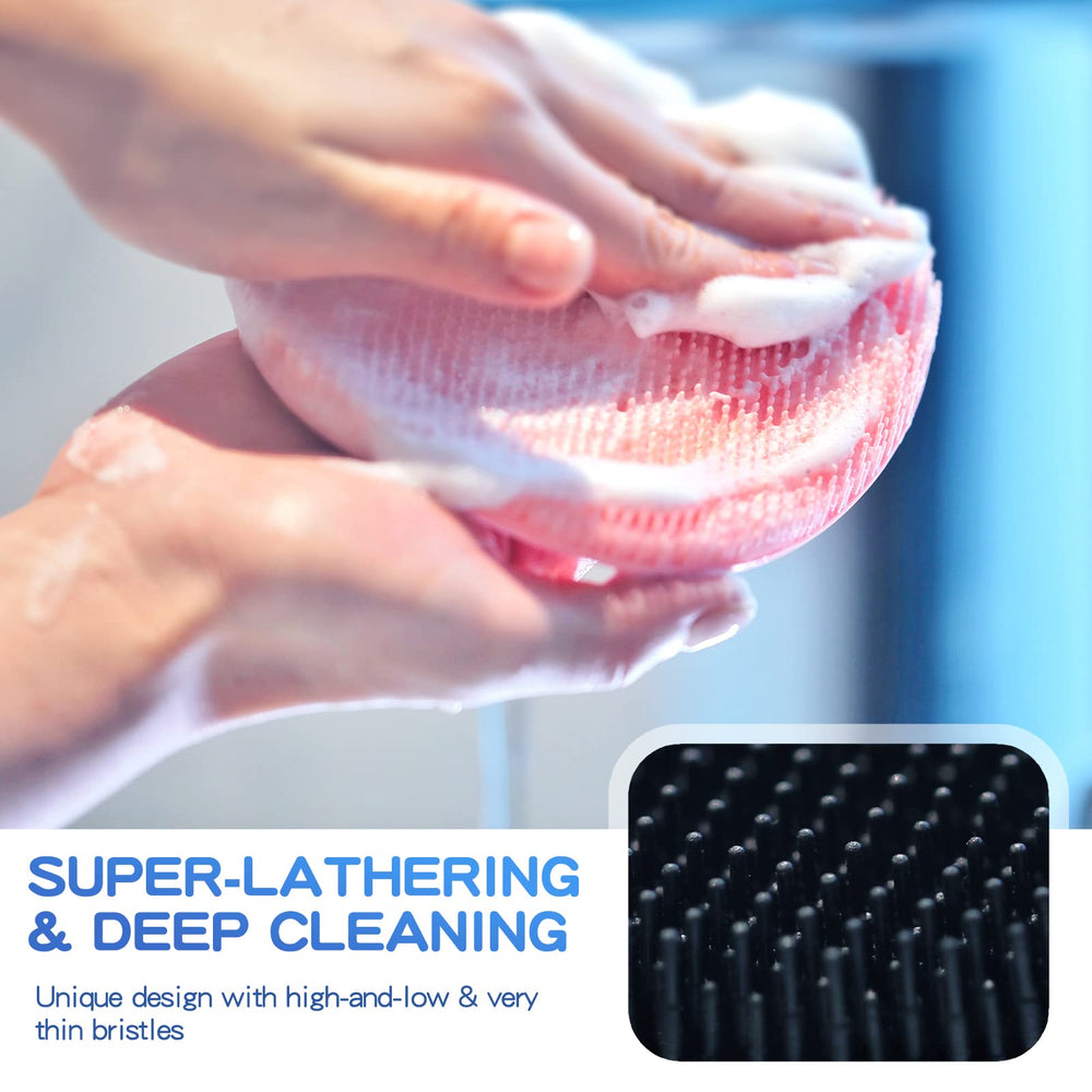 Manmihealth soft silicone shower brush body-lather showcases high-low bristles for rich cleansing.