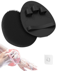 Manmihealth soft silicone shower brush palm-glove demonstrates ergonomic grip for gentle cleansing.