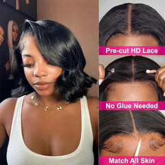 Manorshen glueless bob wig 4x4 lace front demonstrates seamless parting option