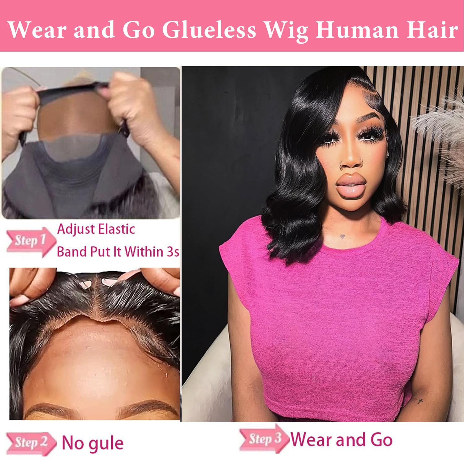 Manorshen glueless bob wig adjustable-cap ensures secure fit