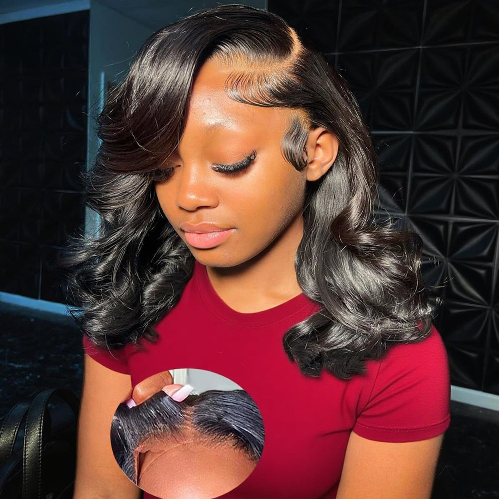Manorshen glueless bob wig texture close-up shows natural shine for daily wear