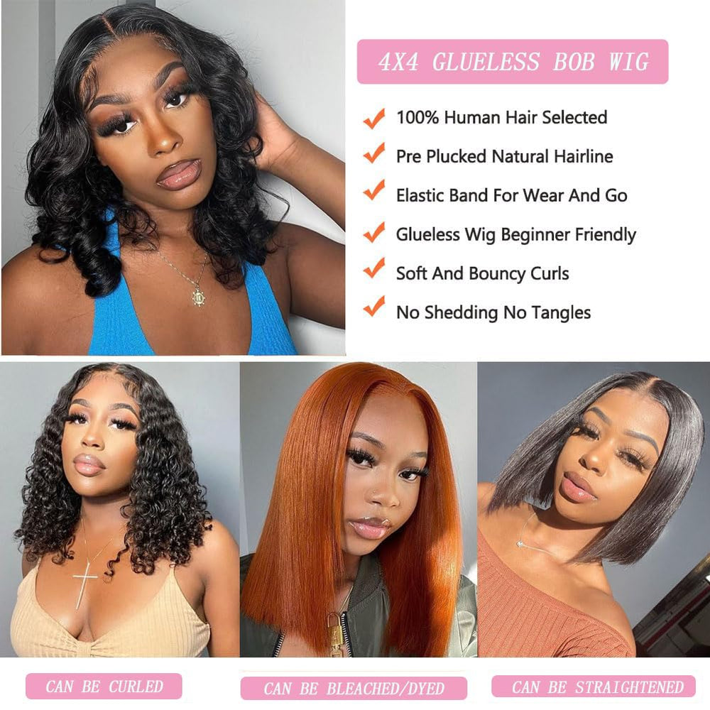 Manorshen glueless bob wig wear-and-go closure enables quick styling