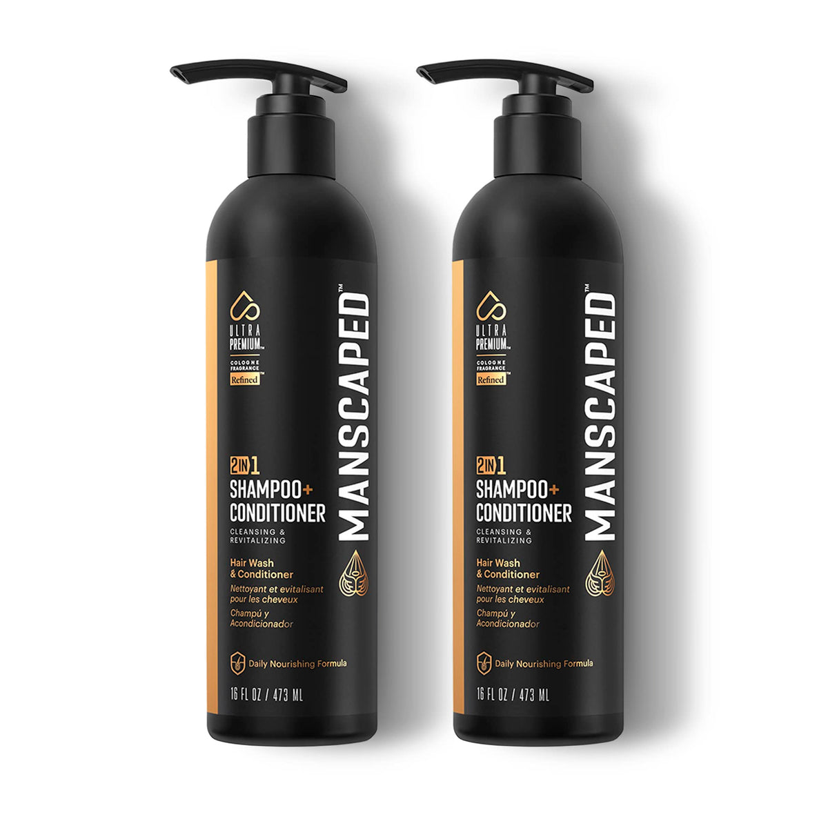 MANSCAPED 2-in-1 shampoo bottle for quick daily cleanse and hydration.