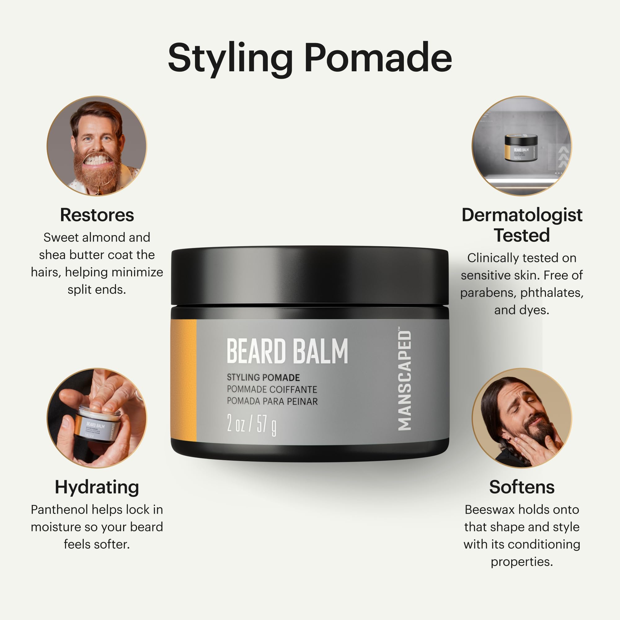MANSCAPED Beard Balm in hands during application for smooth, controlled beard shaping.