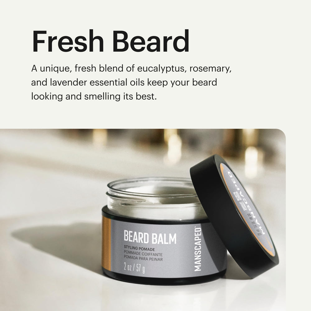 MANSCAPED Beard Balm ingredients label closeup highlighting shea butter and coconut oil.