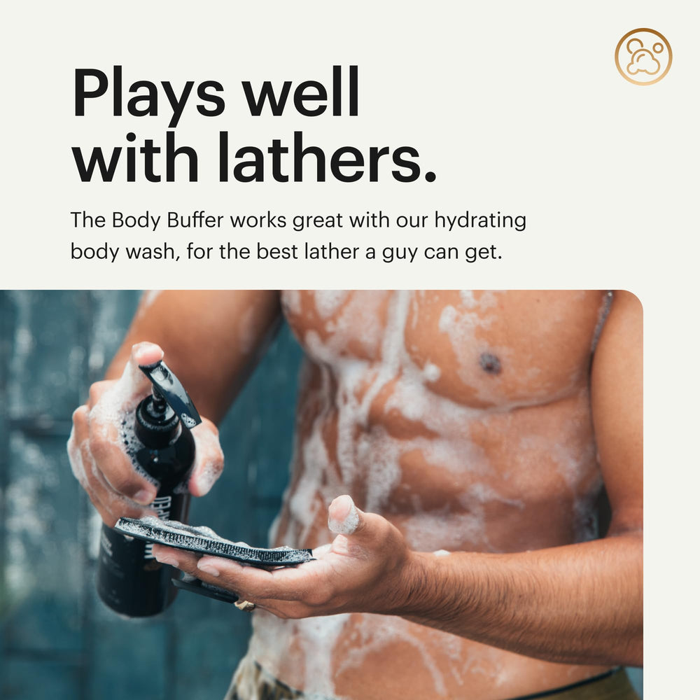 MANSCAPED The Body Buffer compact design fits narrow shower spaces for efficient cleansing.