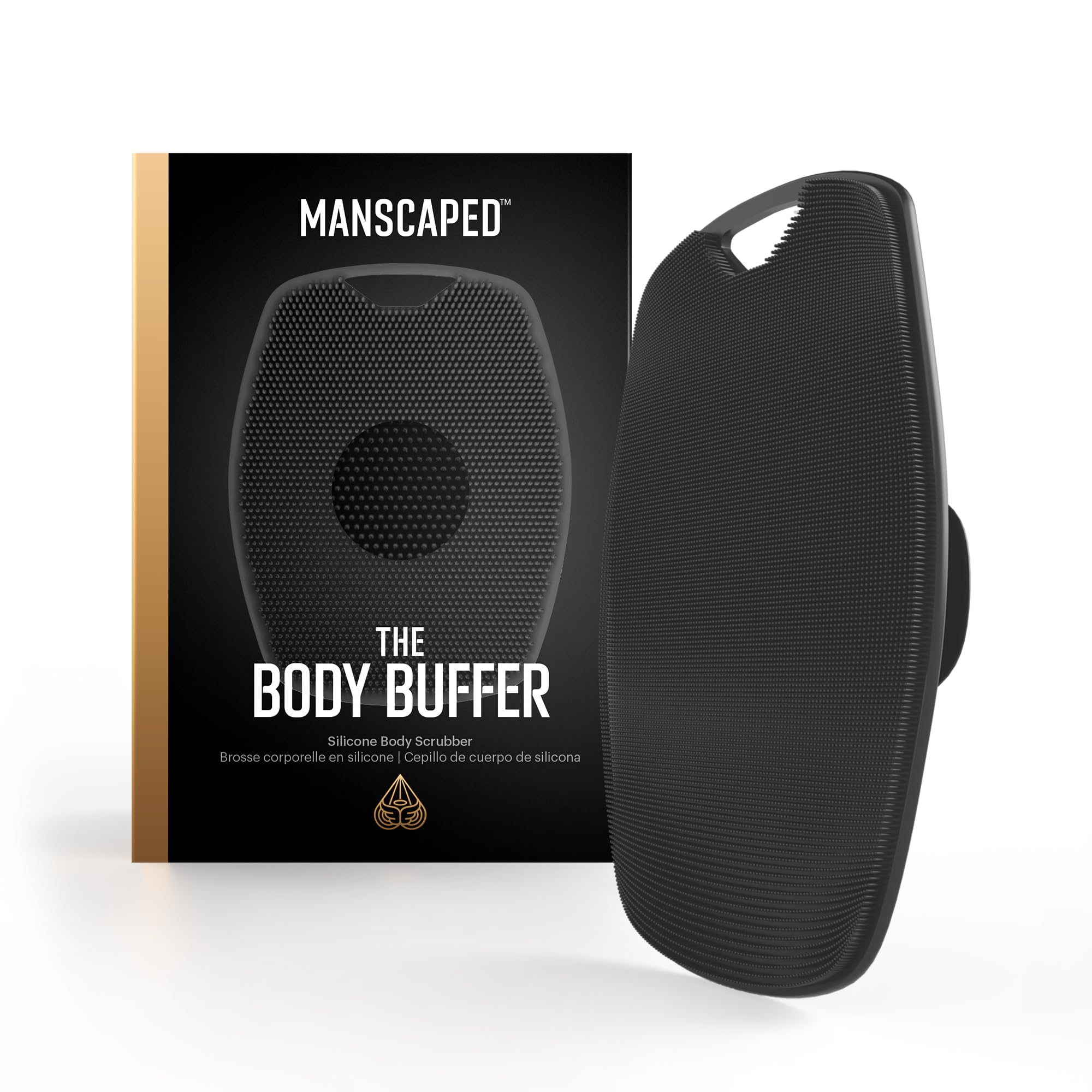 MANSCAPED The Body Buffer product shot highlights premium silicone bristles for a gentle full-body cleanse.