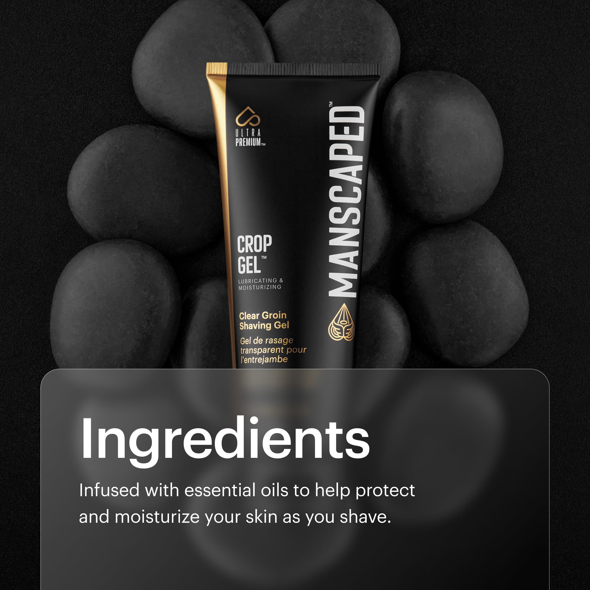 MANSCAPED Crop Gel Clear features tea tree oil for skin care during shaving.
