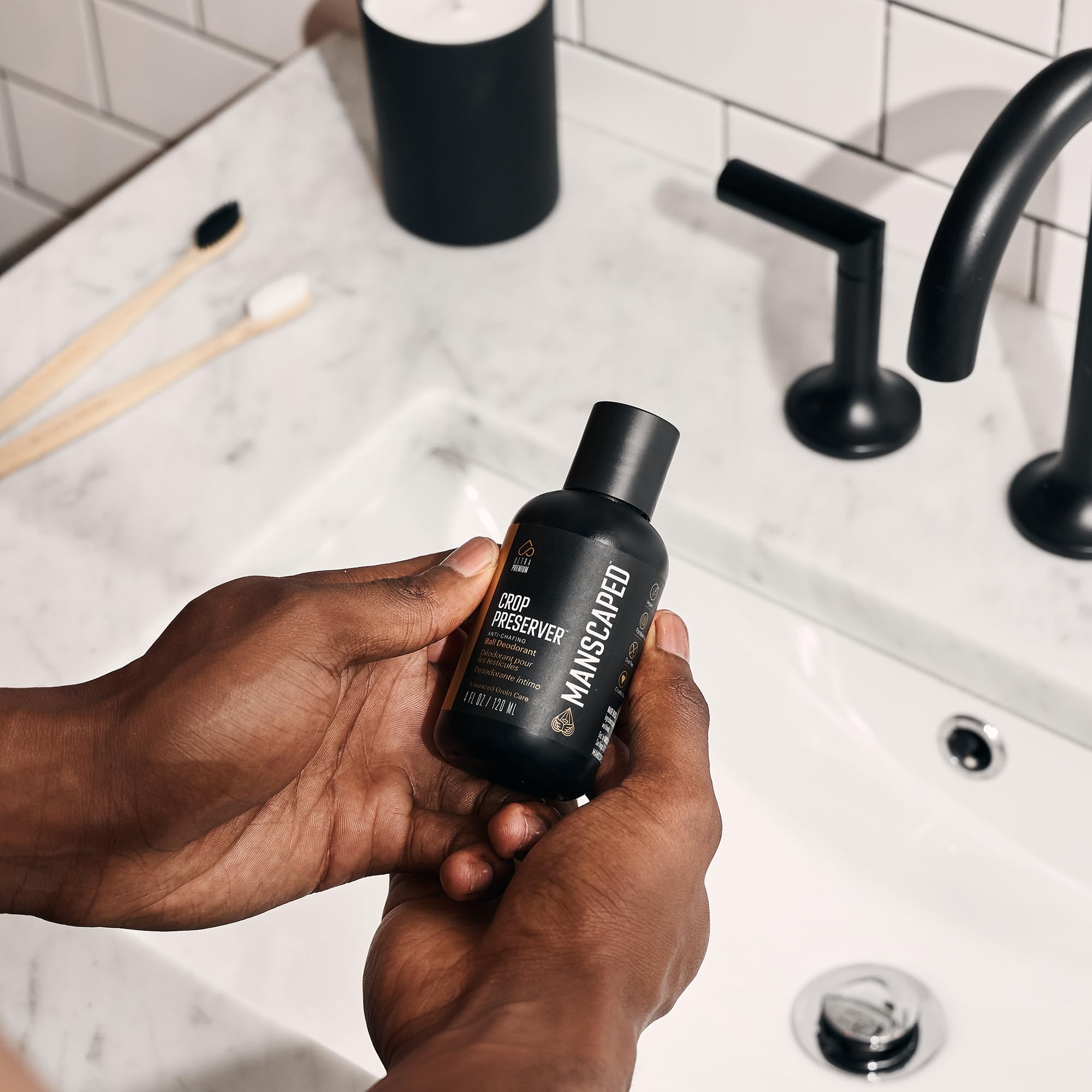 MANSCAPED Crop Preserver close-up showing creamy texture and barrier-friendly formula.