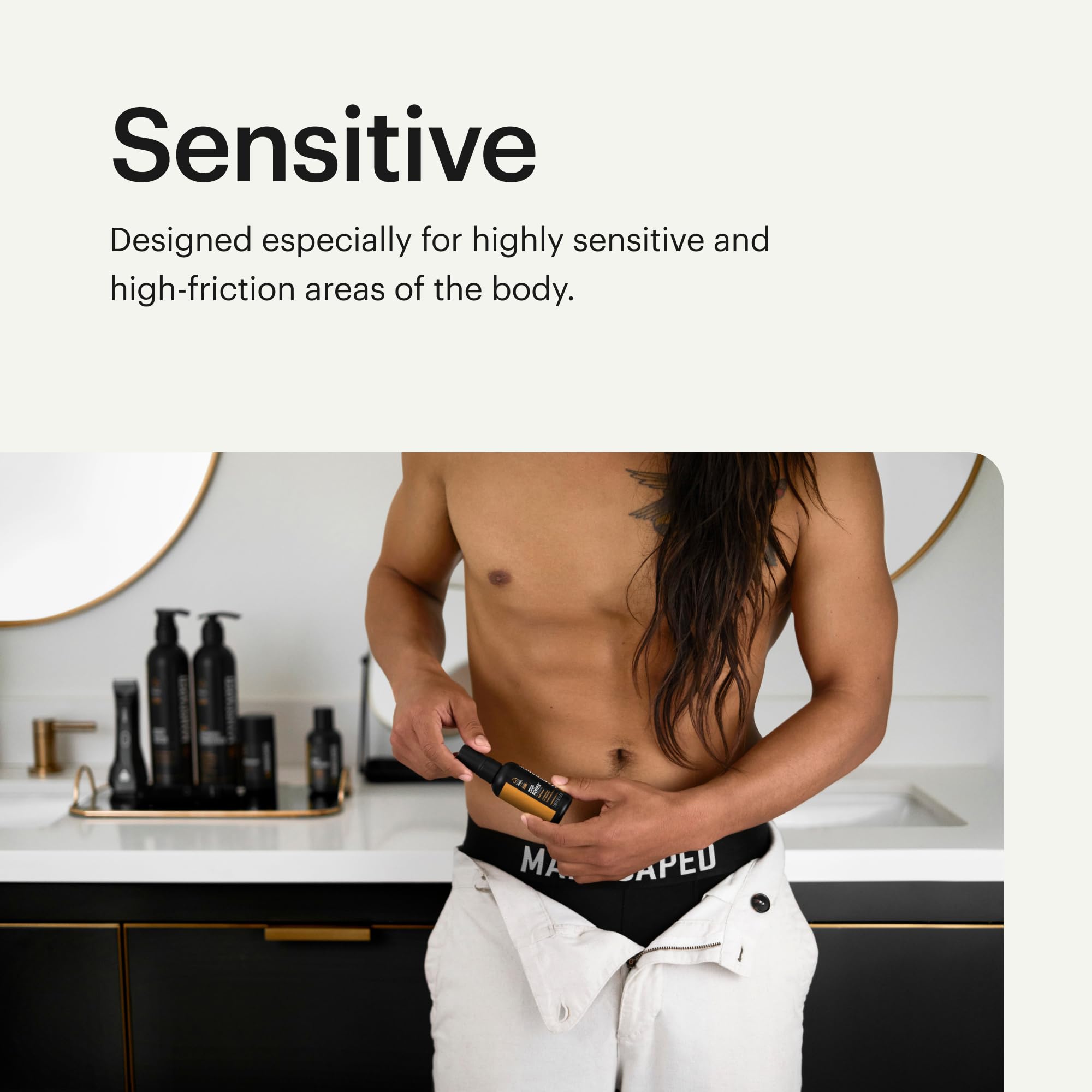 MANSCAPED Crop Reviver bathroom vanity display illustrating daily odor-neutralizing routine.