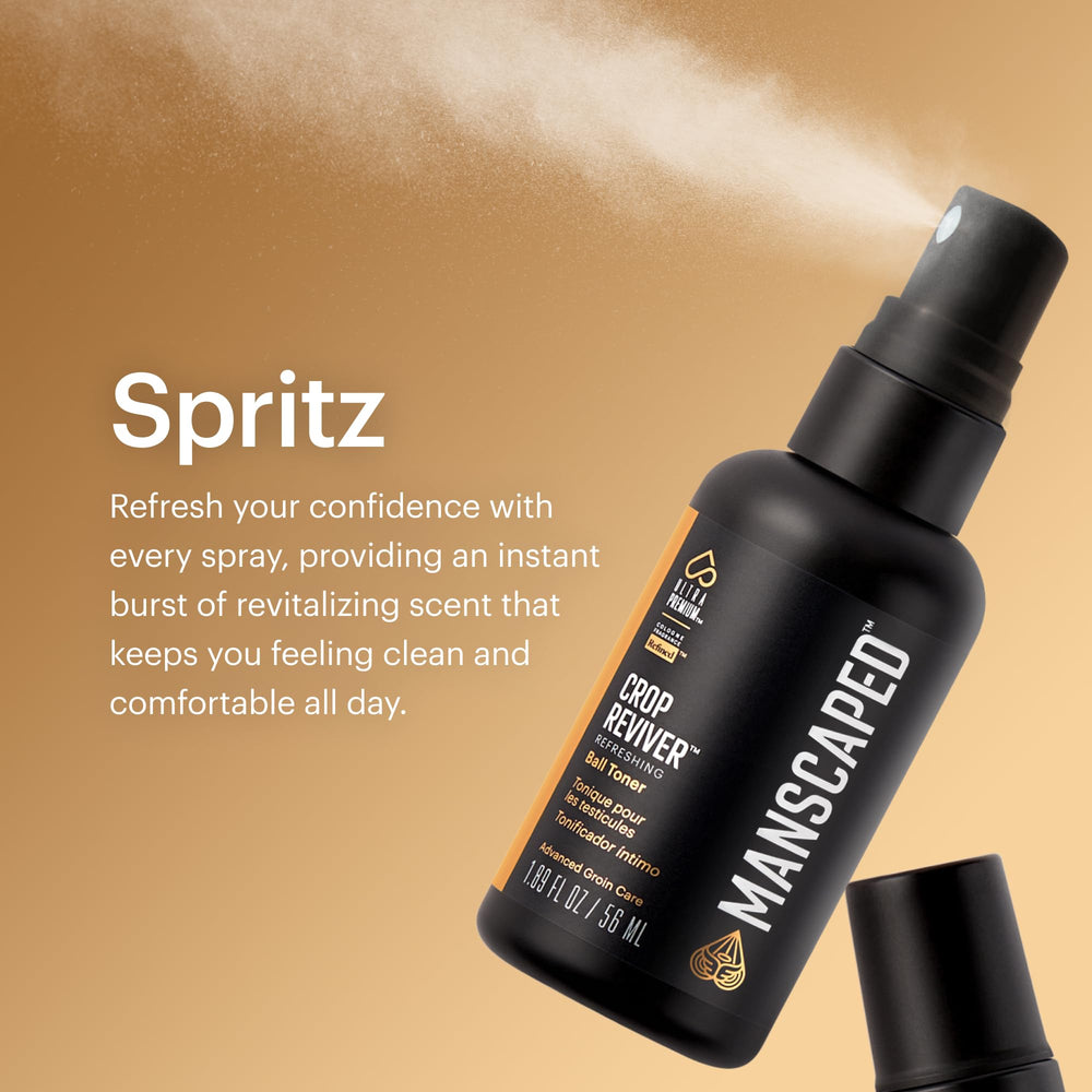 MANSCAPED Crop Reviver below-waist area usage for post-grooming cooling.