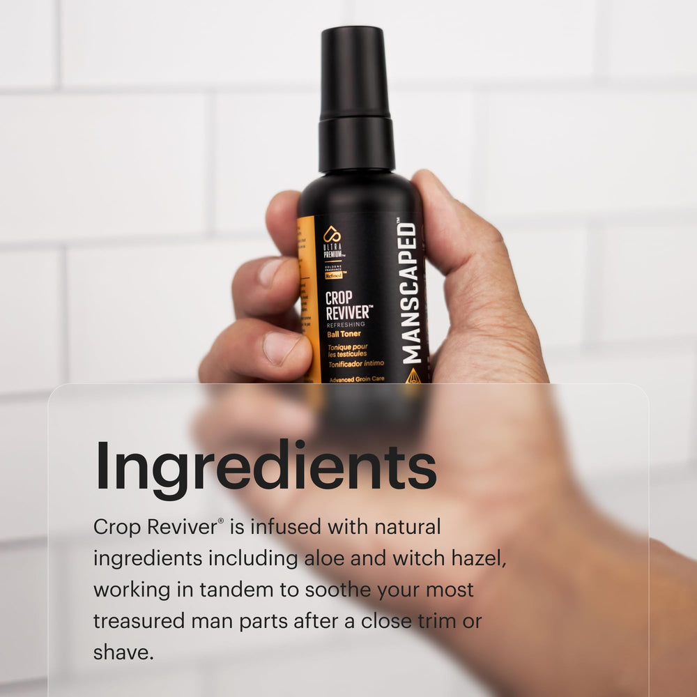 MANSCAPED Crop Reviver in gym bag ready for on-the-go refreshment.