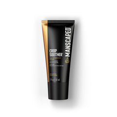 MANSCAPED Crop Soother lotion bottle on a bathroom counter.