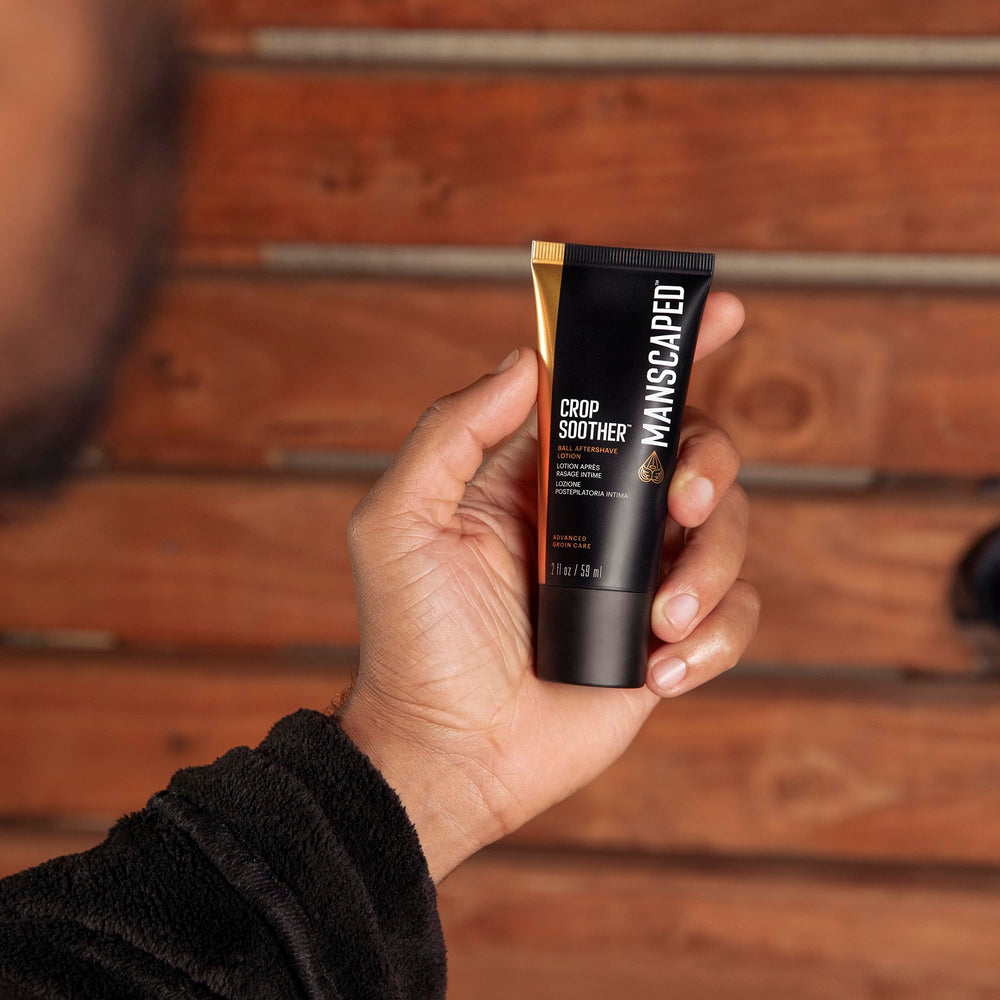 Application of MANSCAPED Crop Soother lotion in hand.
