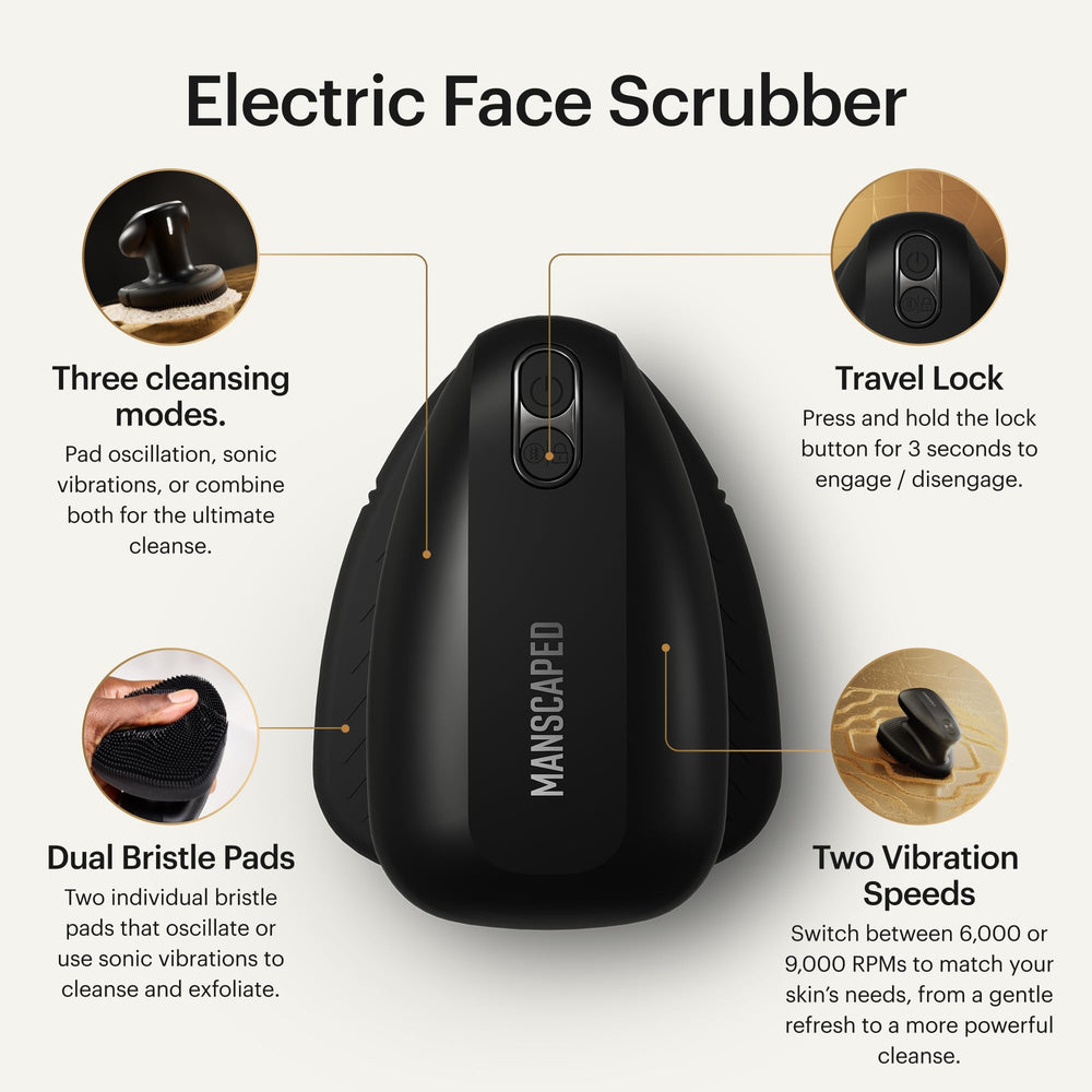 MANSCAPED The Face Buffer PRO in hand for easy on-the-go cleansing.