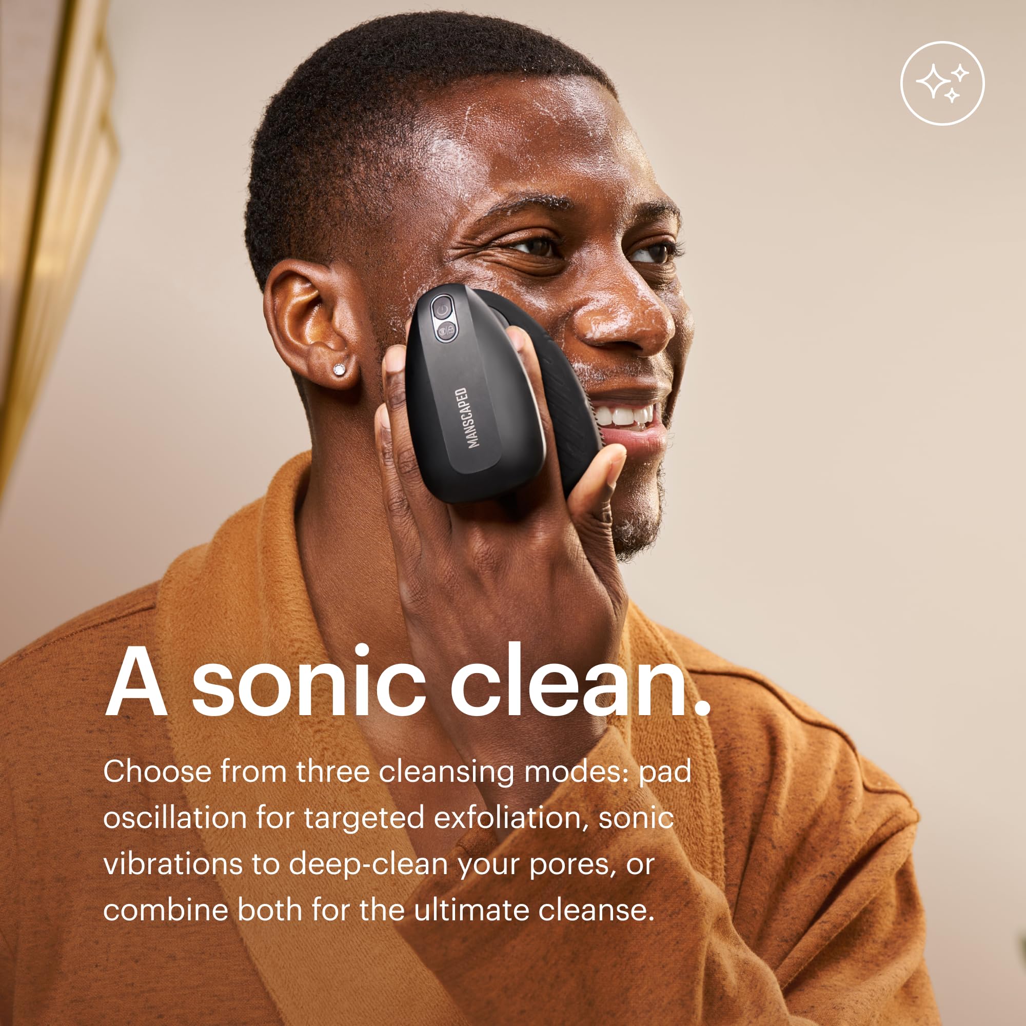 MANSCAPED The Face Buffer PRO oscillation mode for targeted exfoliation.