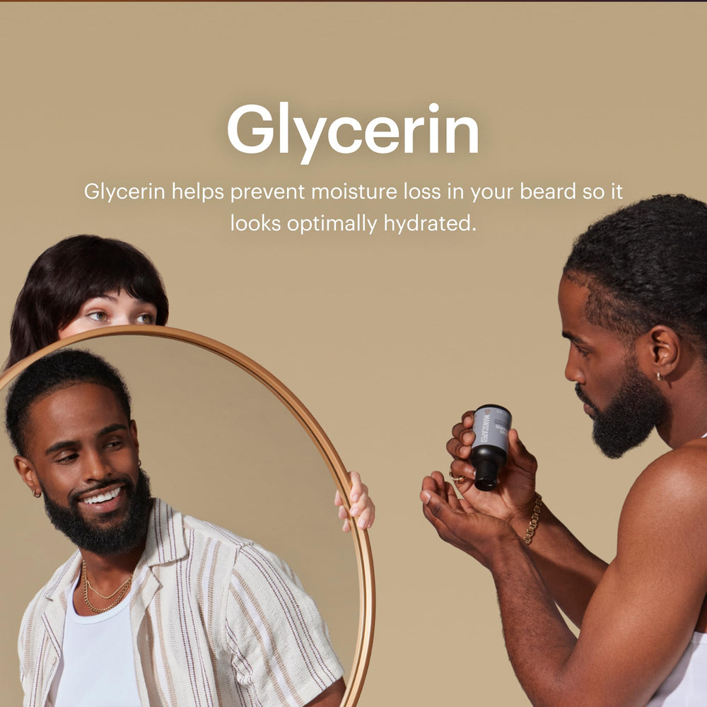 MANSCAPED glycerin and Vitamin B5 illustration highlights moisture delivery to beard